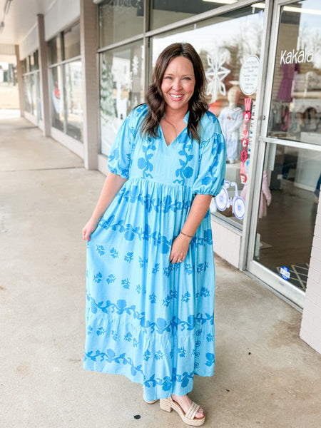 Azure Bloom Midi Dress - Just a Small Town Girl