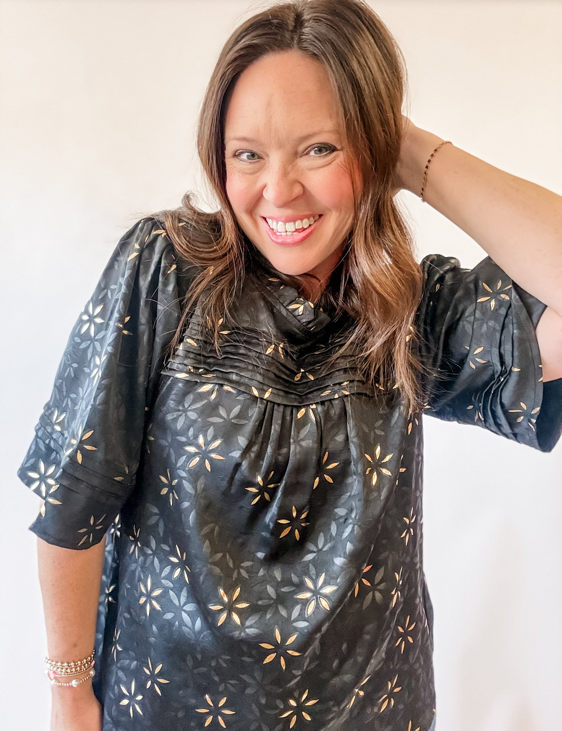 Black and Gold Satin Flutter Sleeve Top - Just a Small Town Girl