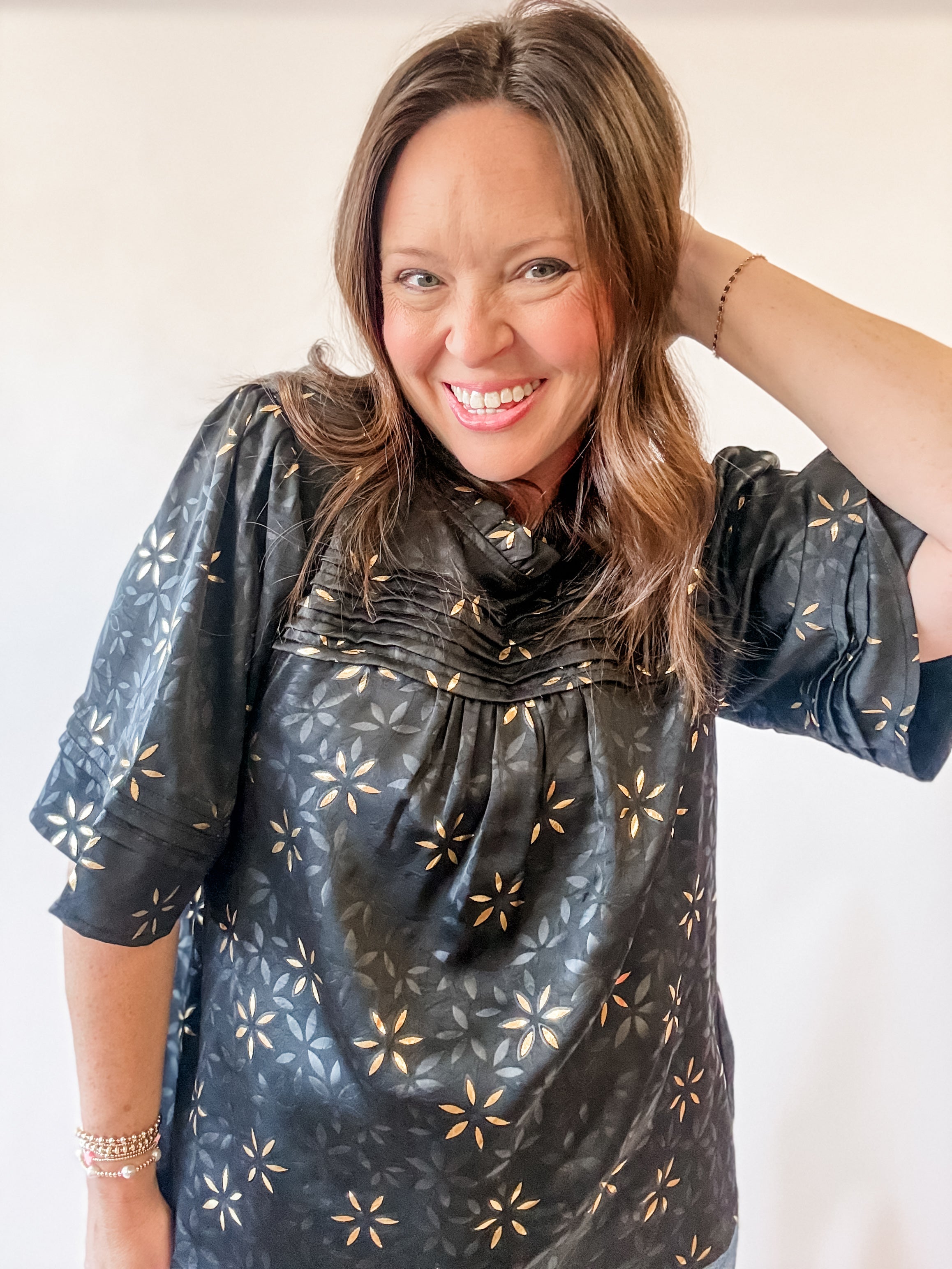 Black and Gold Satin Flutter Sleeve Top - Just a Small Town Girl