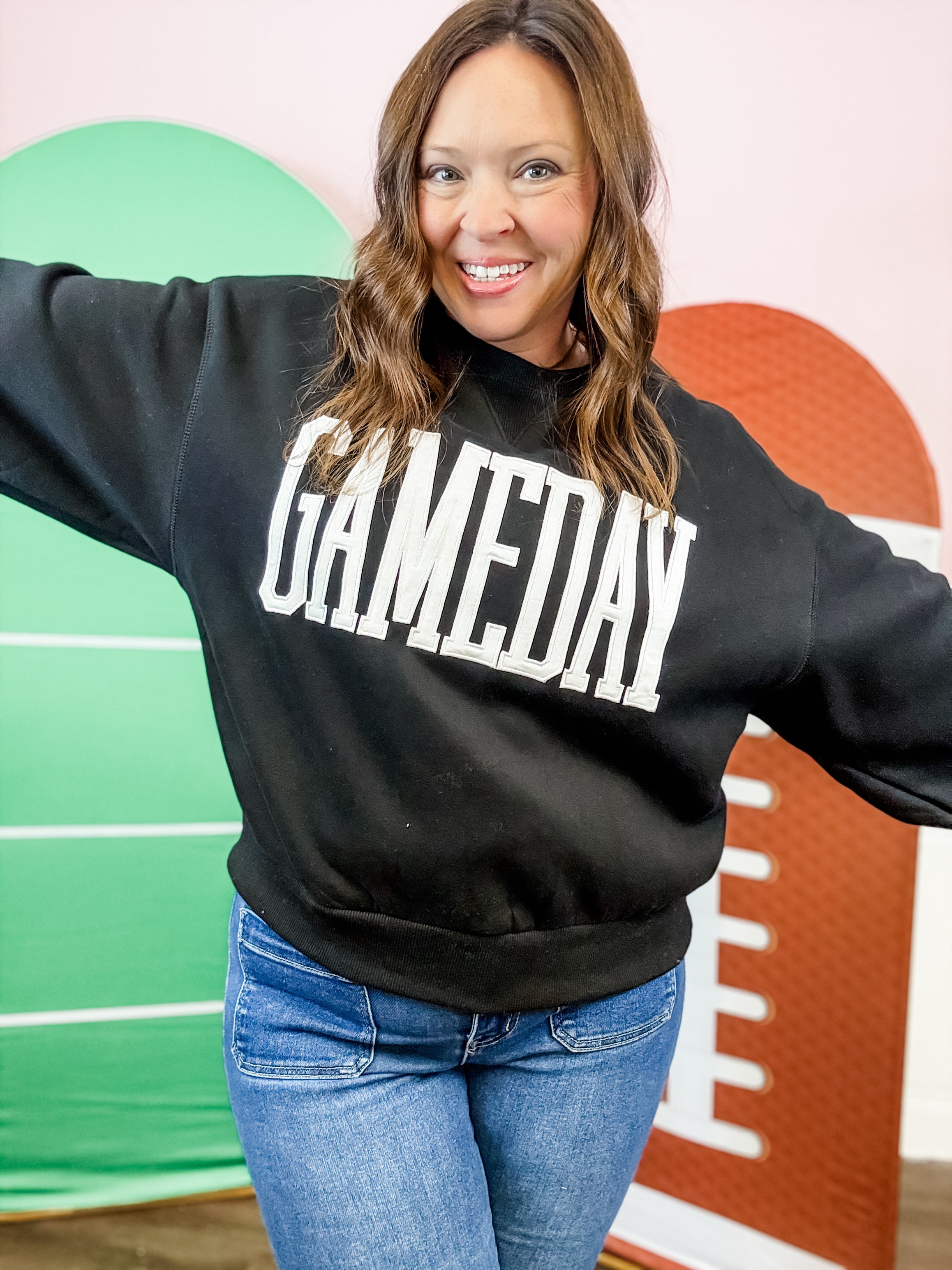 Black Gameday Varsity Sweatshirt - Just a Small Town Girl