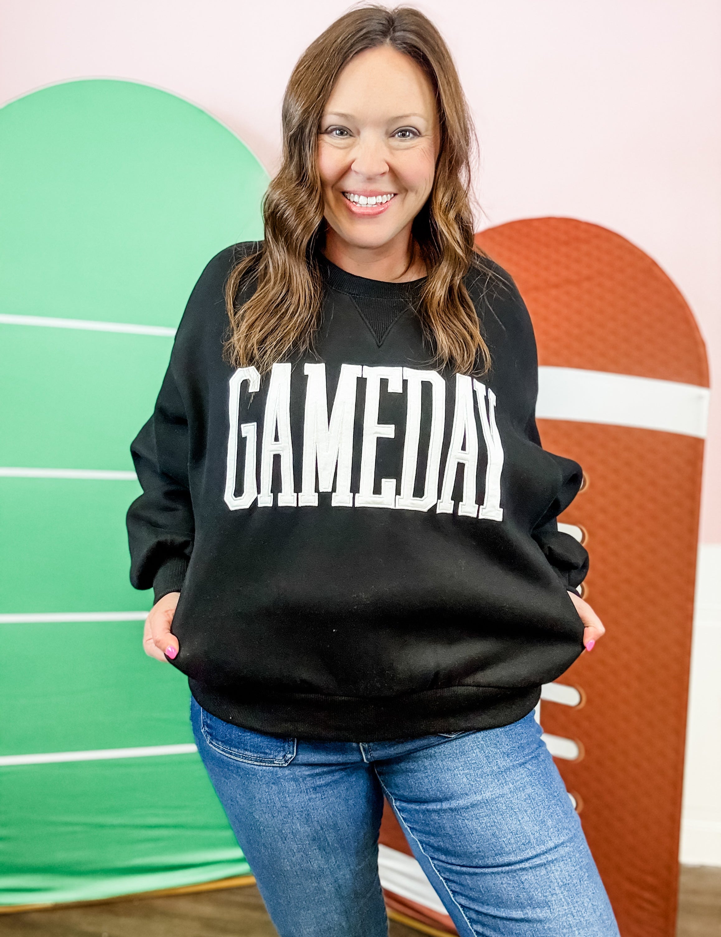 Black Gameday Varsity Sweatshirt - Just a Small Town Girl