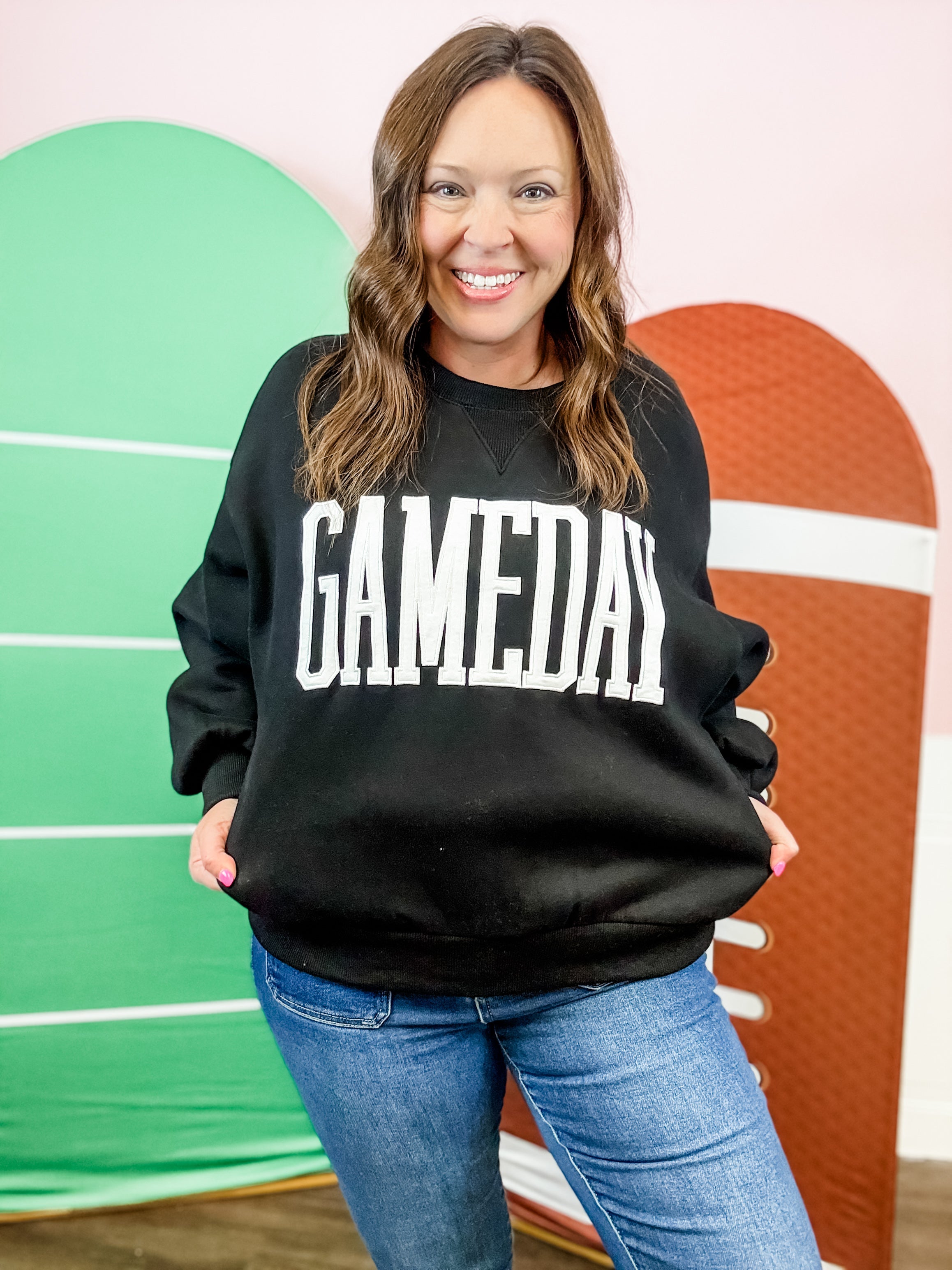 Black Gameday Varsity Sweatshirt - Just a Small Town Girl