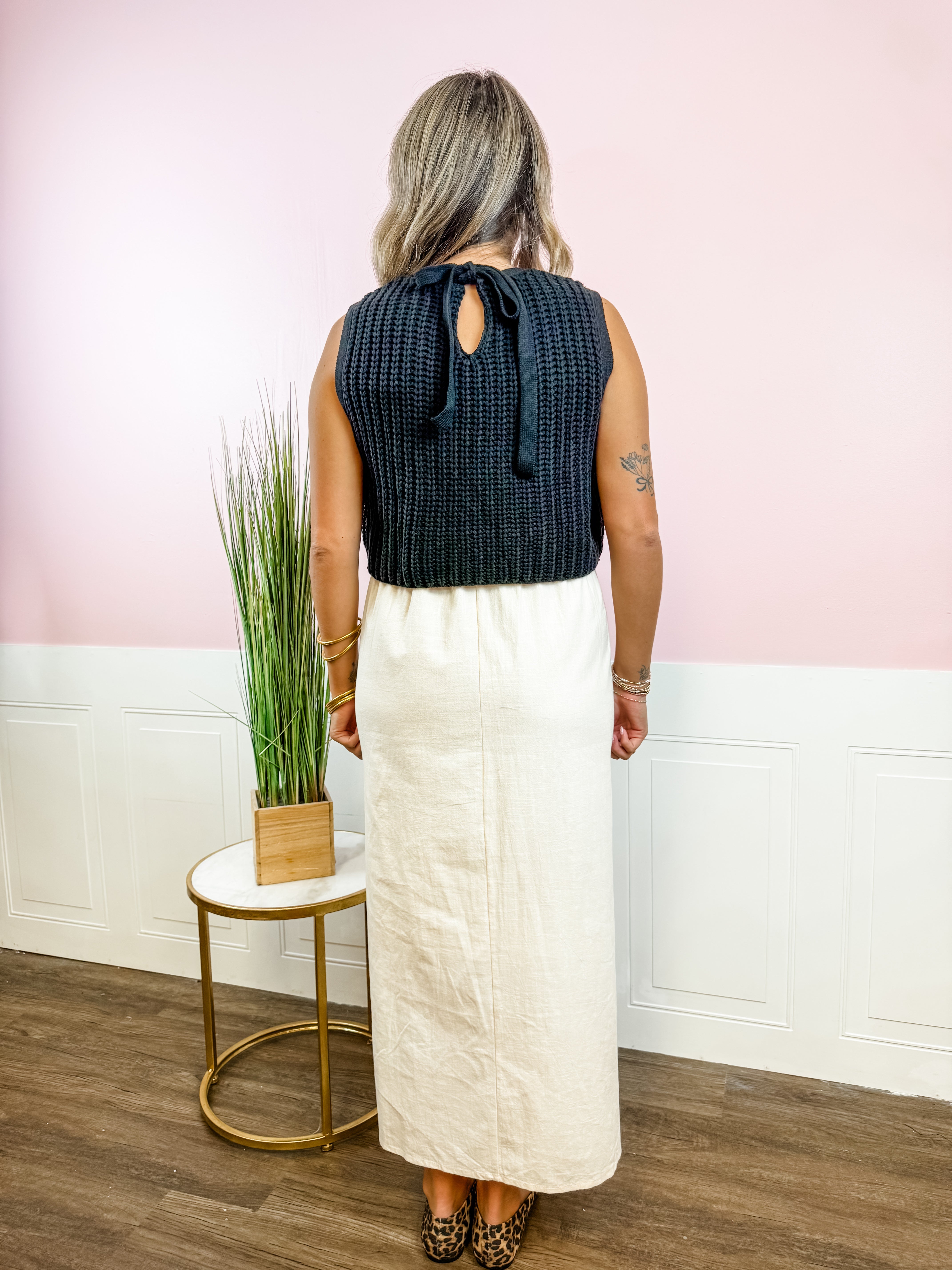 Black Knit & Cream Tie-Back Dress - Just a Small Town Girl