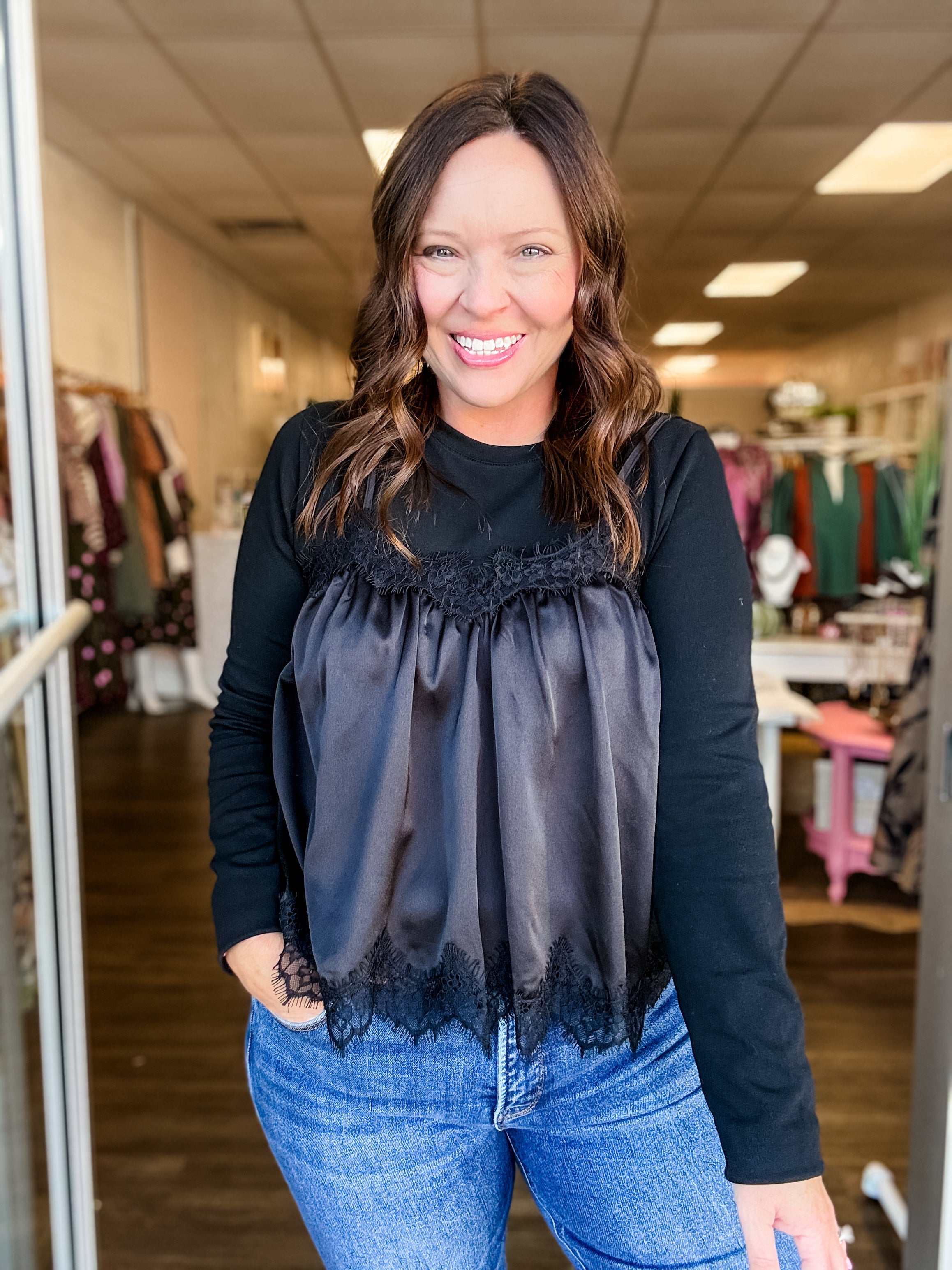 Black Lace Cami Top - Just a Small Town Girl