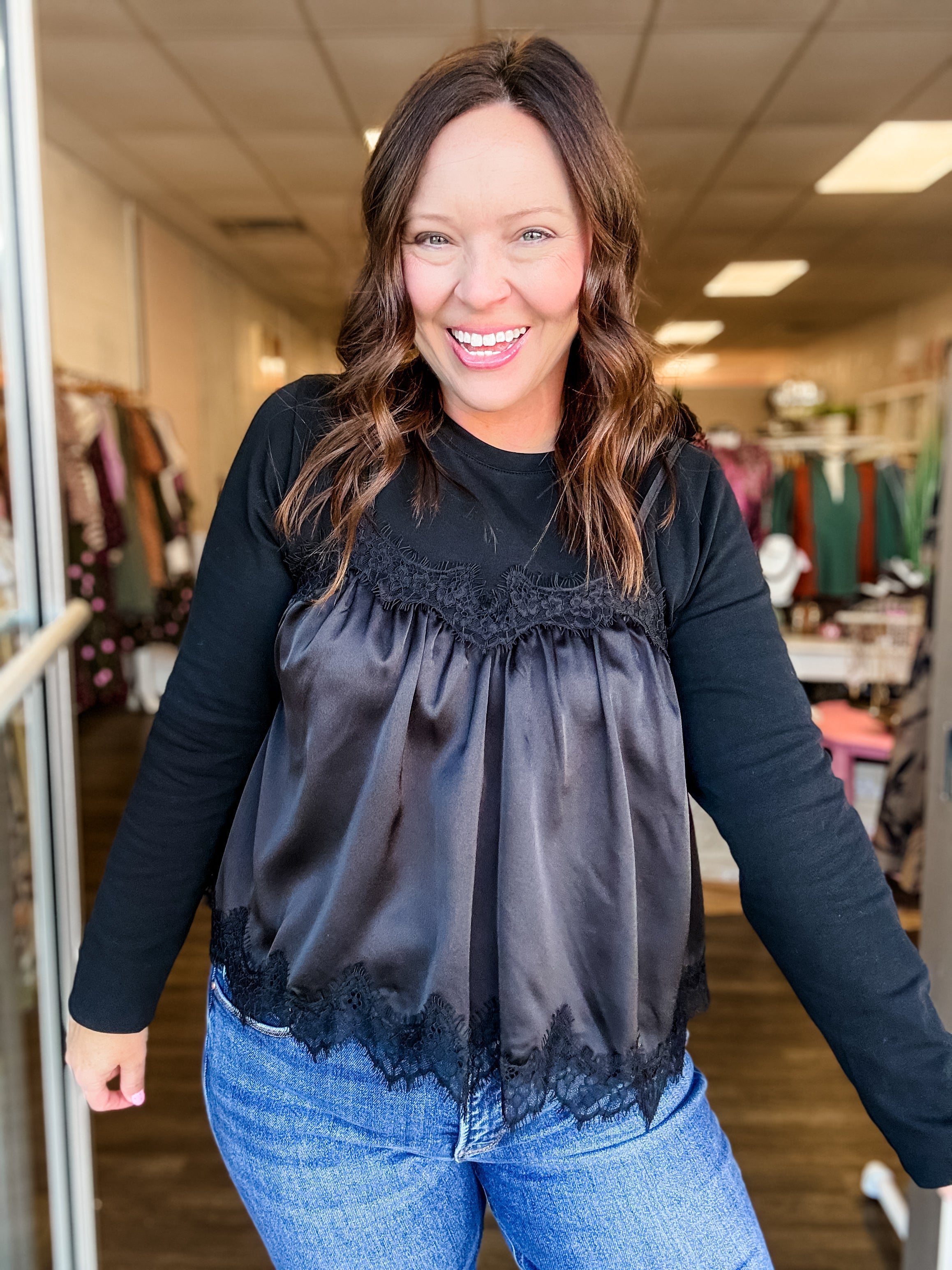 Black Lace Cami Top - Just a Small Town Girl