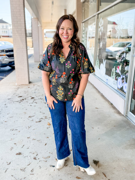 Black Meadow Floral Top - Just a Small Town Girl