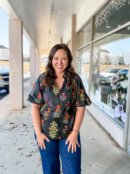 Black Meadow Floral Top - Just a Small Town Girl