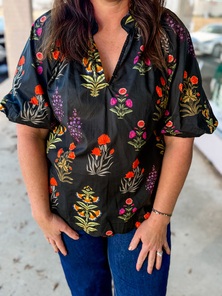 Black Meadow Floral Top - Just a Small Town Girl