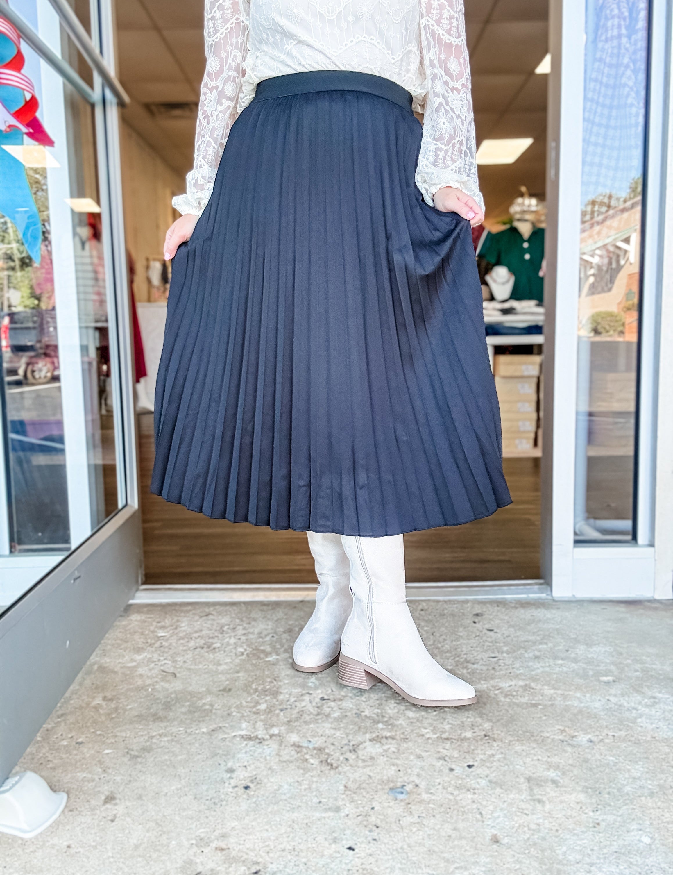 Black Pleated Midi Skirt - Just a Small Town Girl
