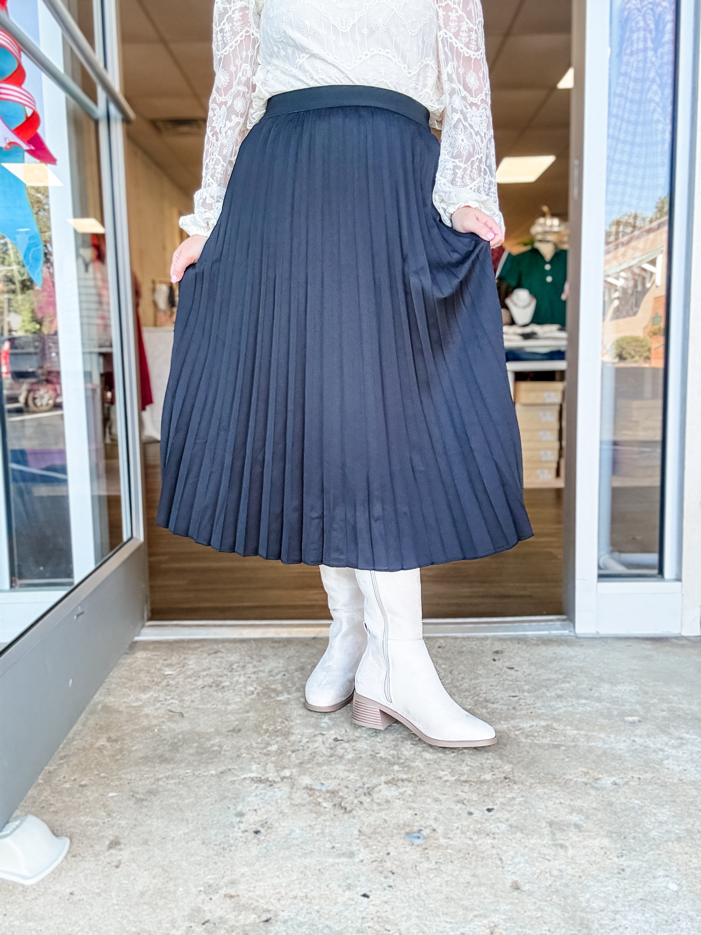 Black Pleated Midi Skirt - Just a Small Town Girl