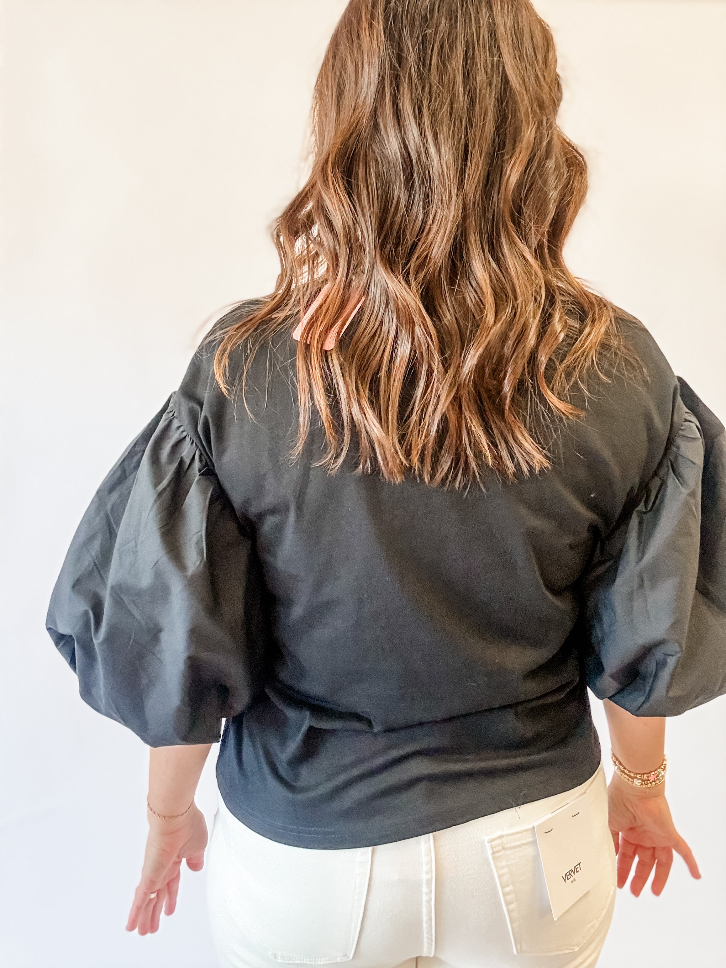 Black Puff Sleeve Bow Top - Just a Small Town Girl