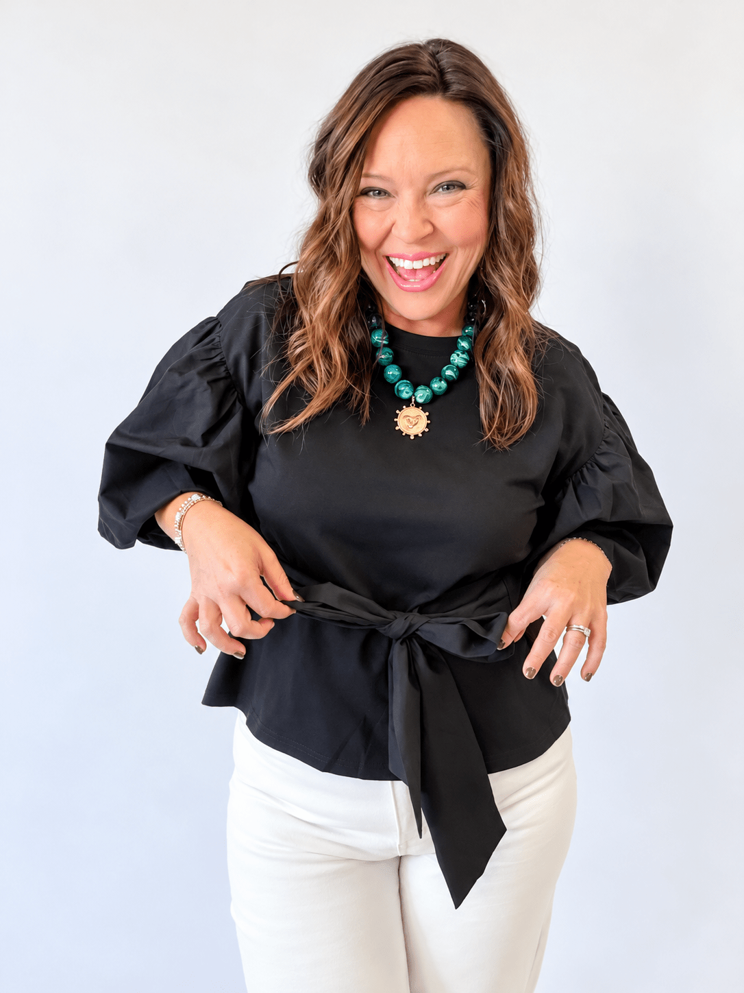 Black Puff Sleeve Bow Top - Just a Small Town Girl