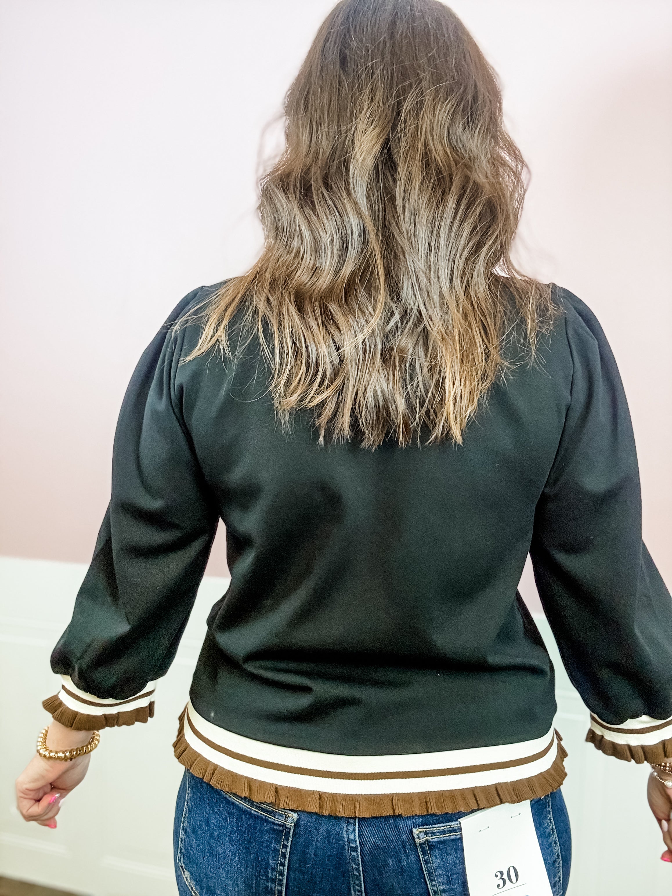 Black Ruffle Trim Long Sleeve Top - Just a Small Town Girl