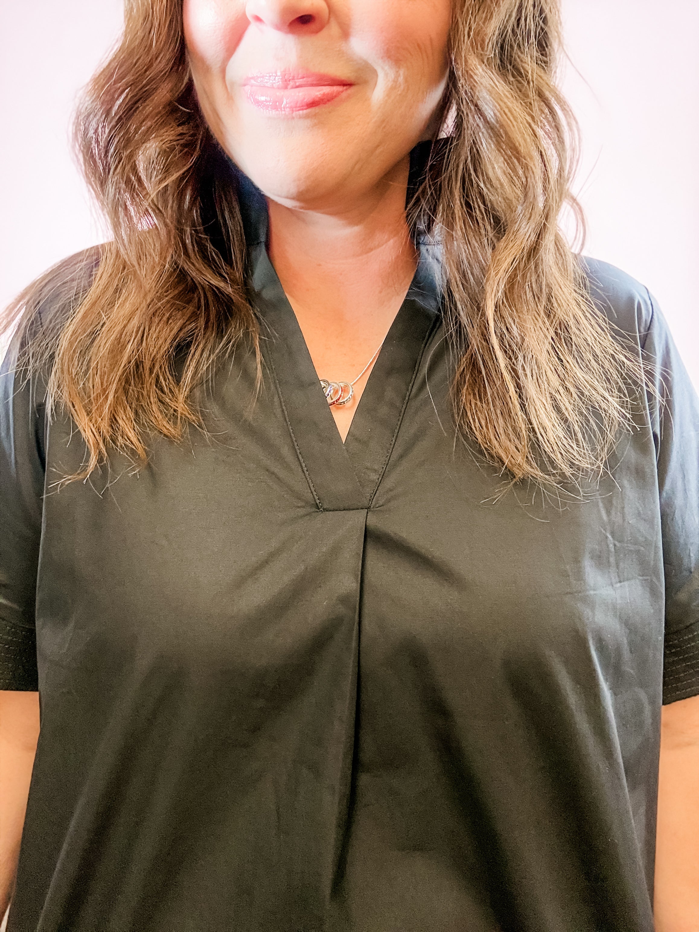 Black V-Neck Pintuck Sleeve Top - Just a Small Town Girl
