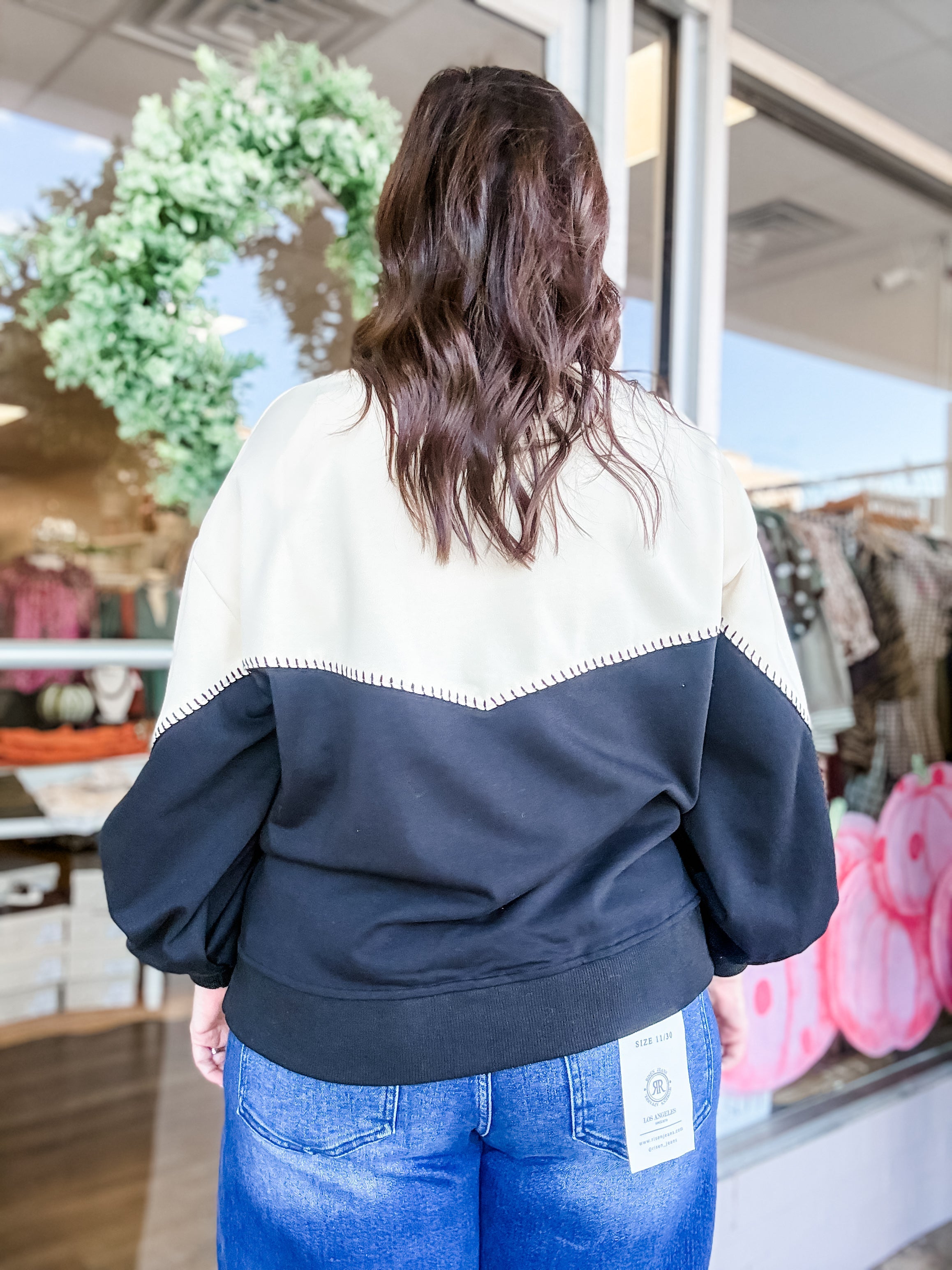 Blanket Stitch Colorblock Sweatshirt - Just a Small Town Girl