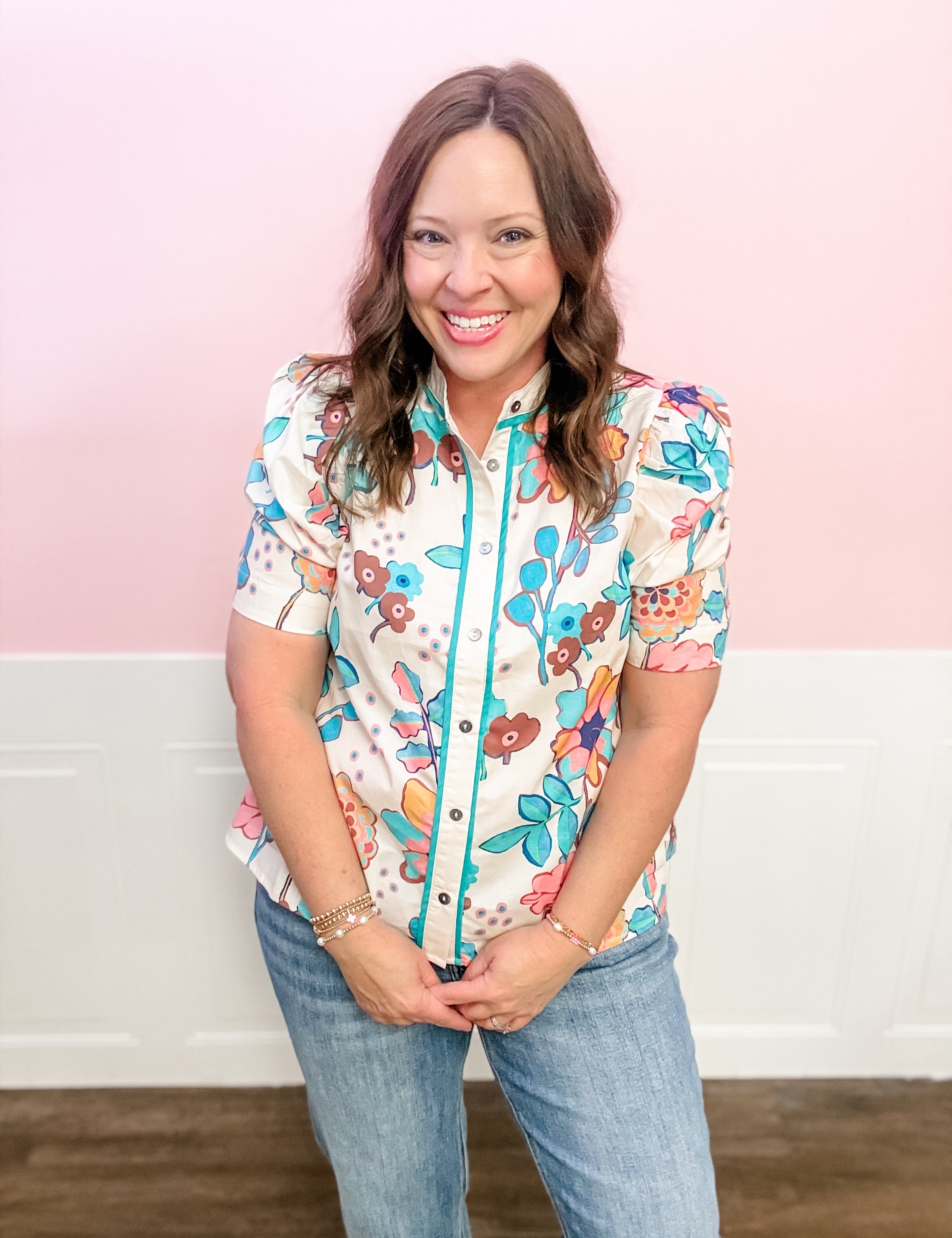 Bloom & Go Floral Button - Up Top - Just a Small Town Girl