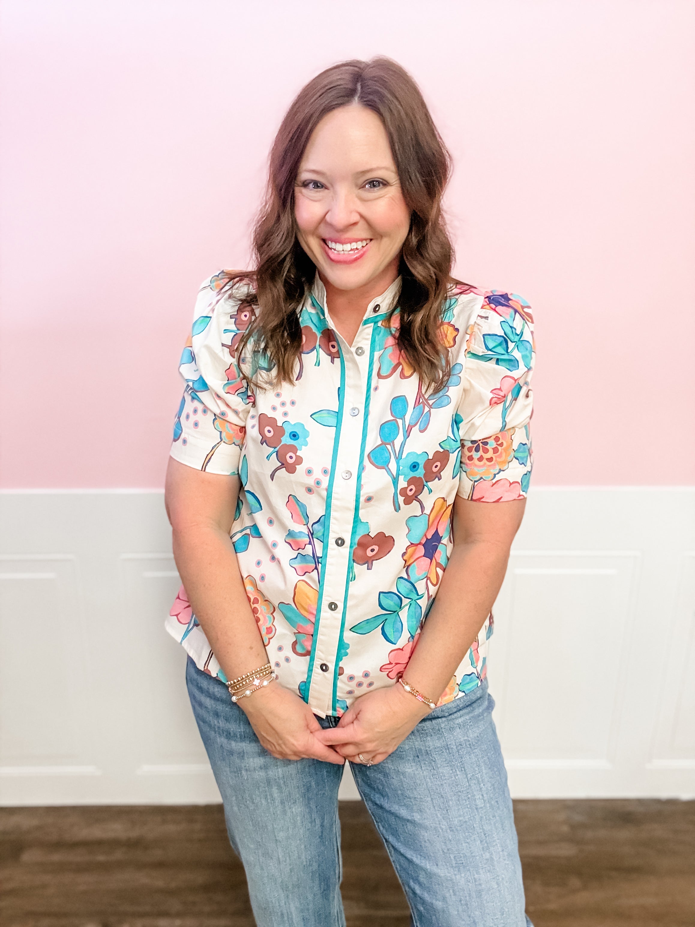 Bloom & Go Floral Button - Up Top - Just a Small Town Girl