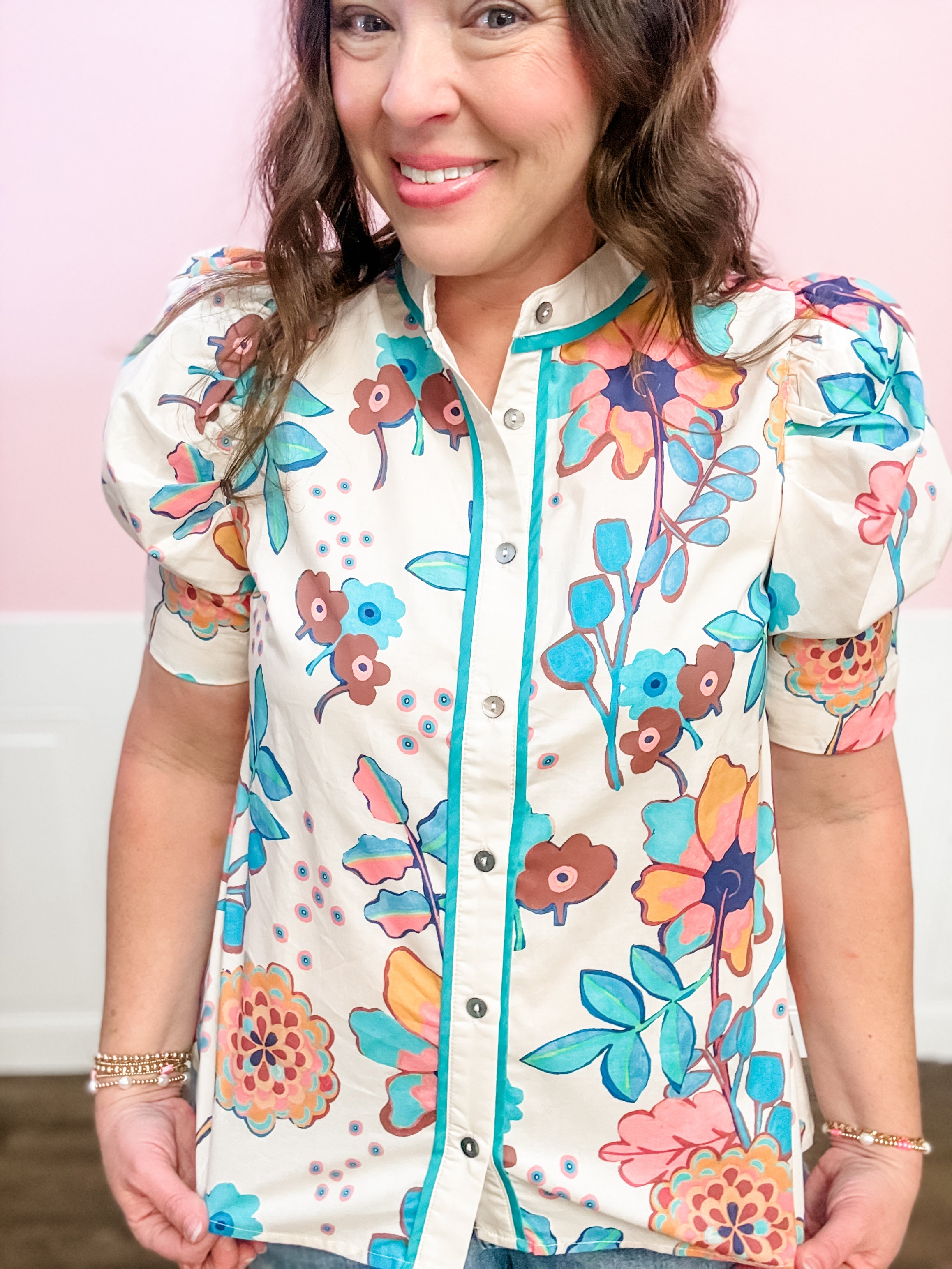 Bloom & Go Floral Button - Up Top - Just a Small Town Girl