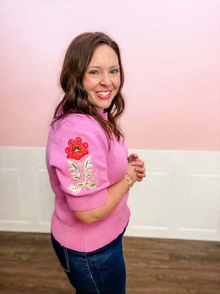Blooming Grace Embroidered Knit Top - Just a Small Town Girl