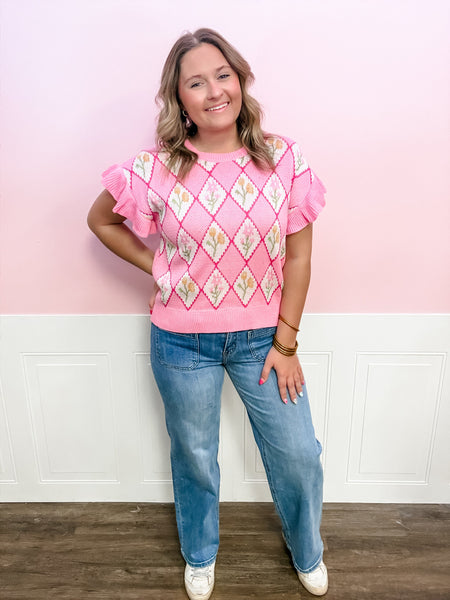 Blossom Belle Argyle Knit Top - Just a Small Town Girl