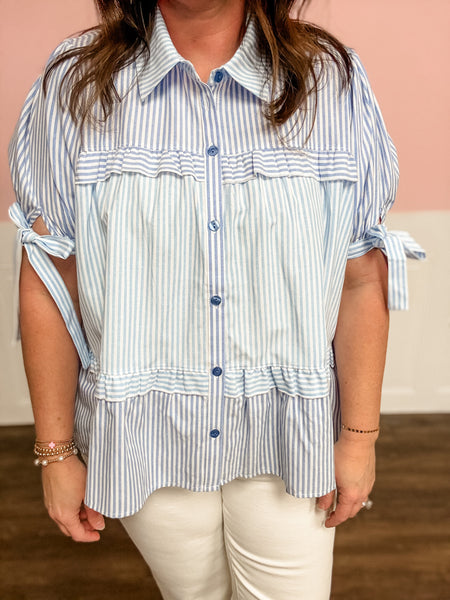Blue Me Away Stripe Ruffle Top - Just a Small Town Girl