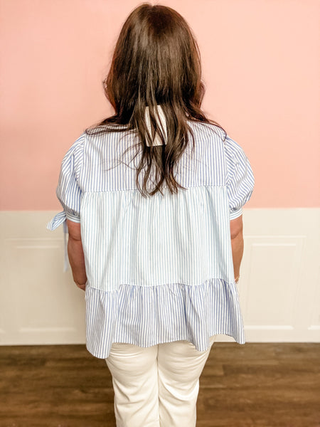 Blue Me Away Stripe Ruffle Top - Just a Small Town Girl