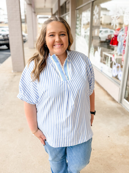 Blue Meadow Striped Top: Plus Size - Just a Small Town Girl
