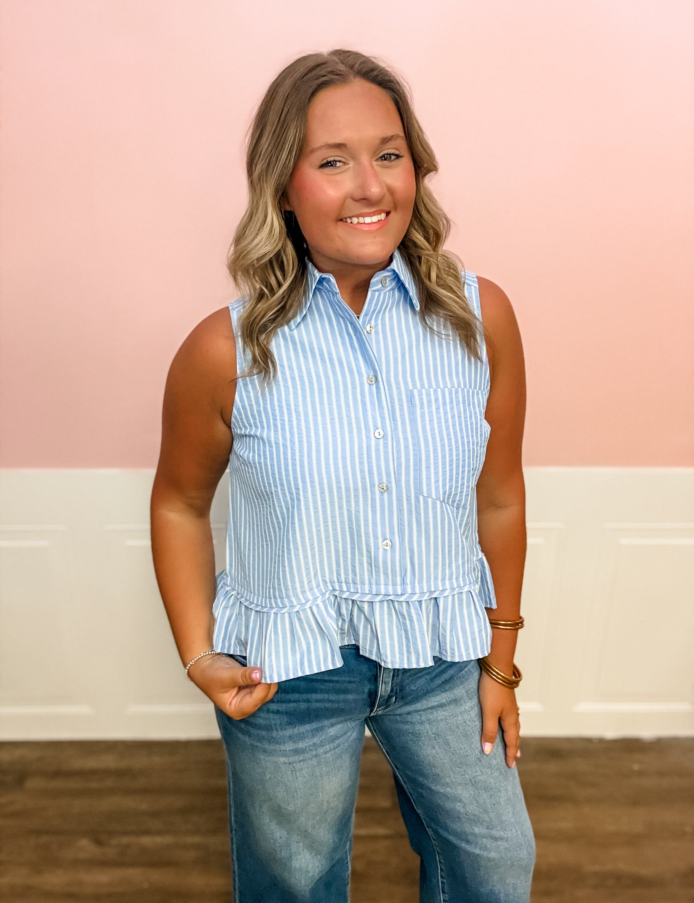 Blue Skies & Busy Days Top - Just a Small Town Girl