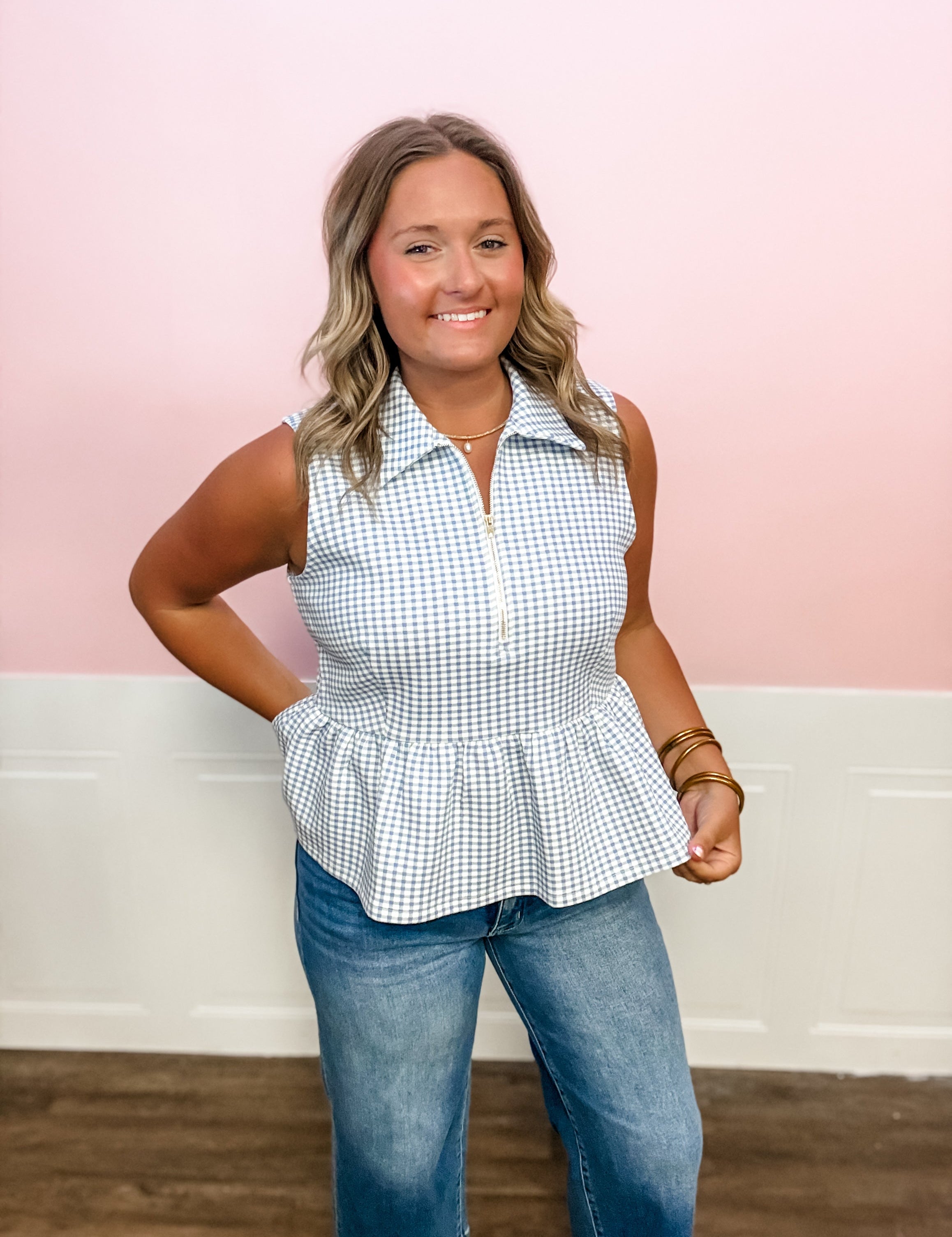 Blue Skies Gingham Peplum Top - Just a Small Town Girl