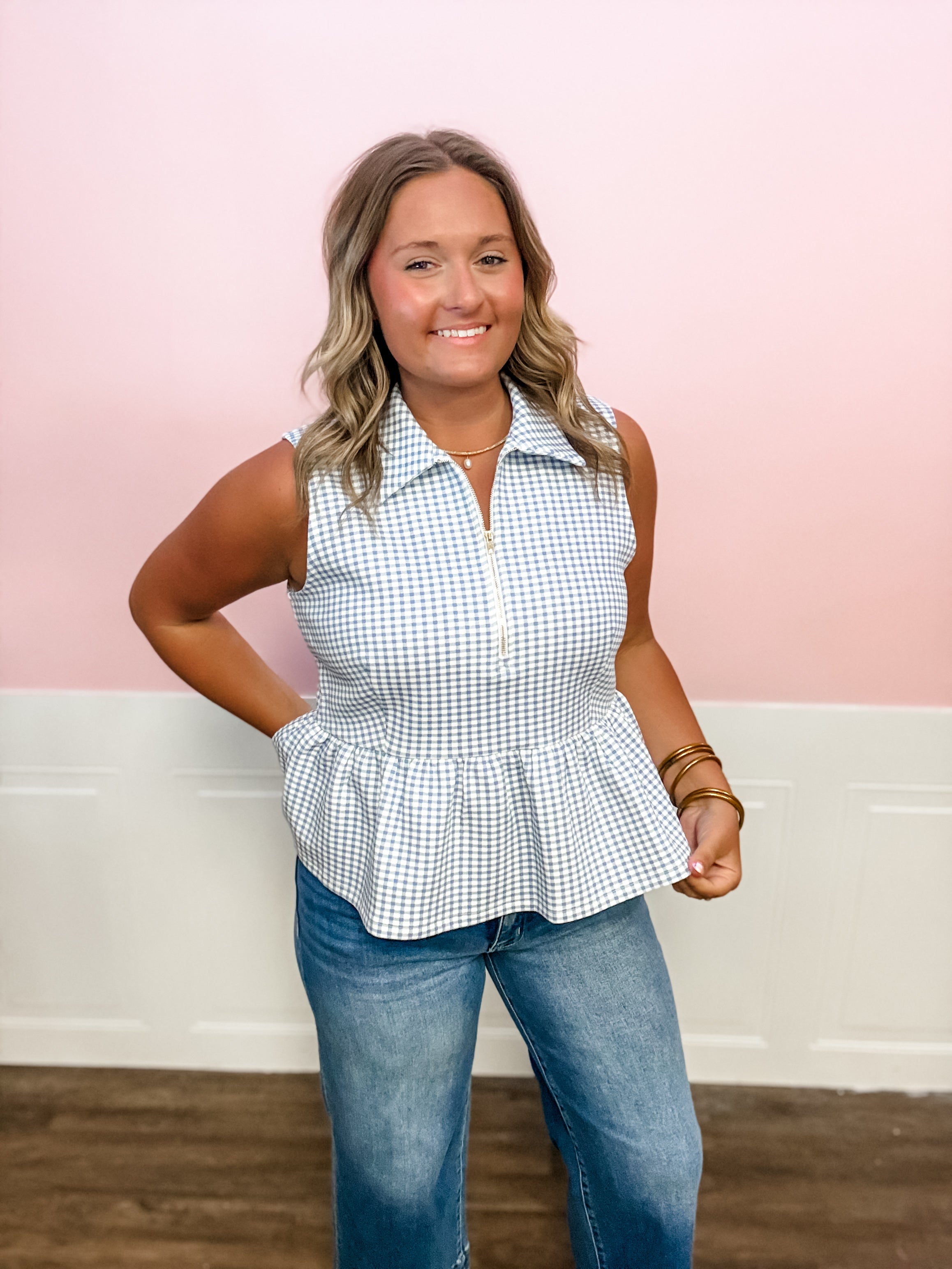 Blue Skies Gingham Peplum Top - Just a Small Town Girl