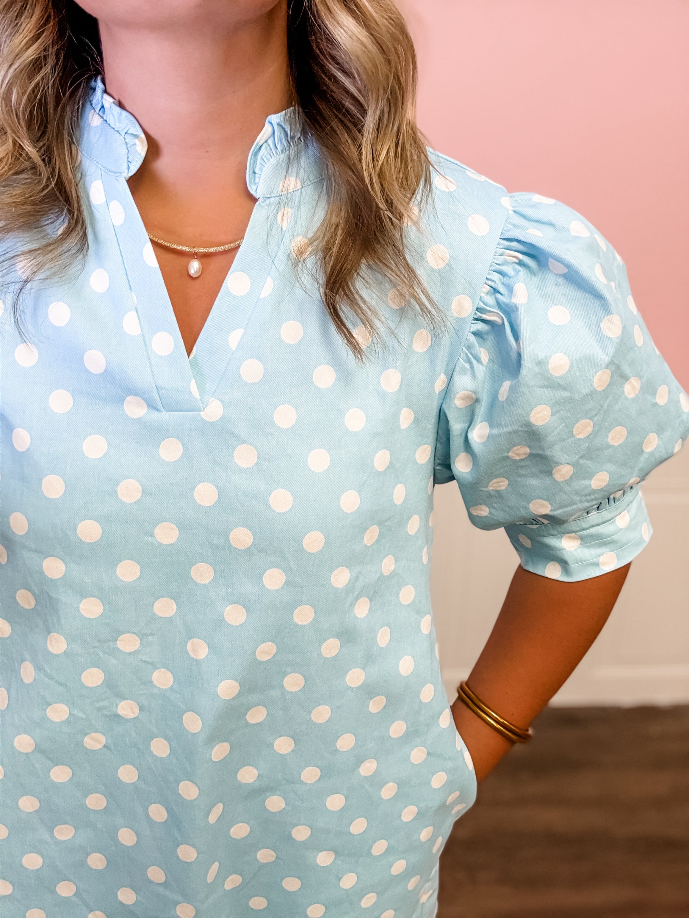 Blue Skies & Polka Dots Dress - Just a Small Town Girl