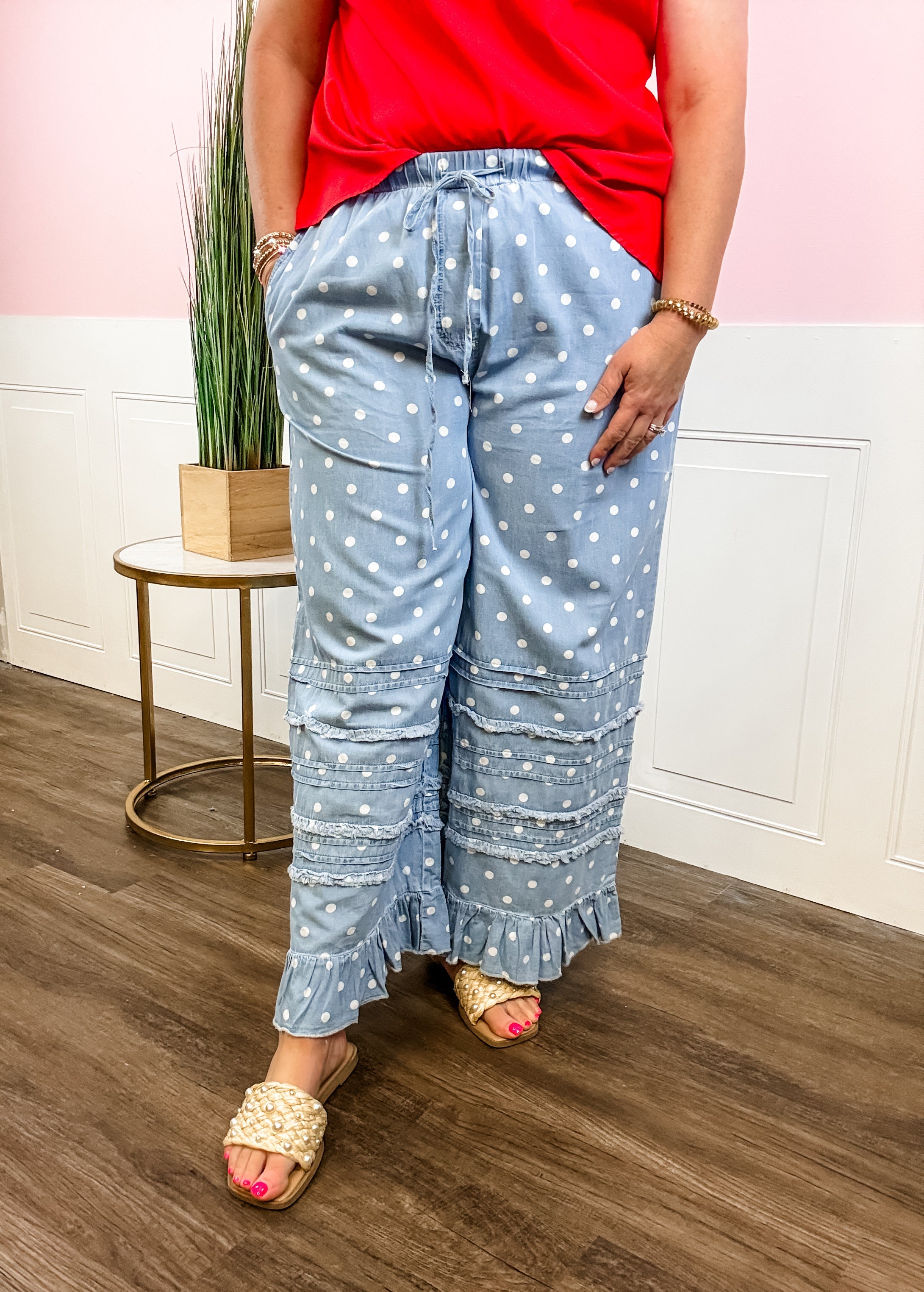 Blue Skies & Polka Dots Pants - Just a Small Town Girl
