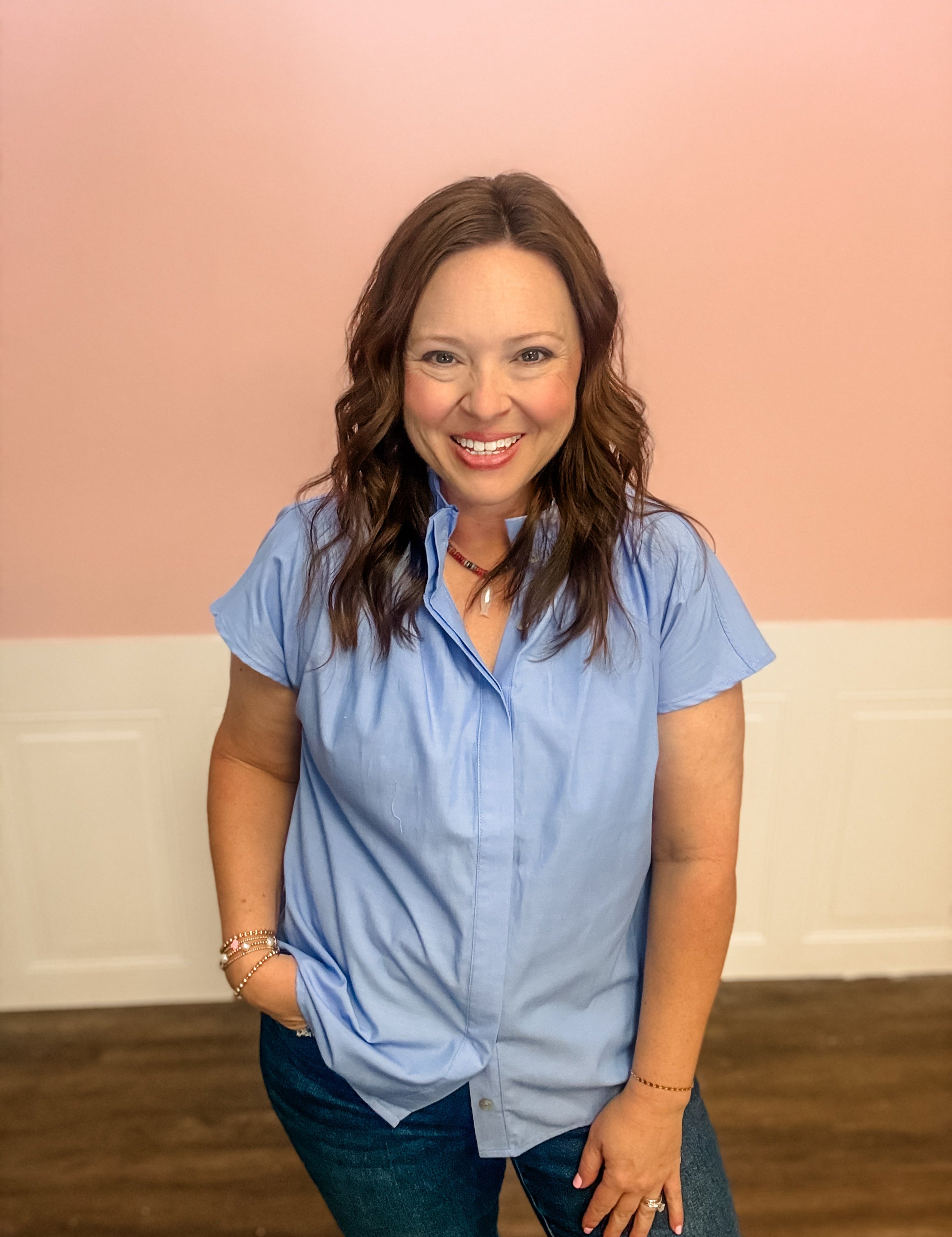 Blue Skies Ruffle Collar Top - Just a Small Town Girl