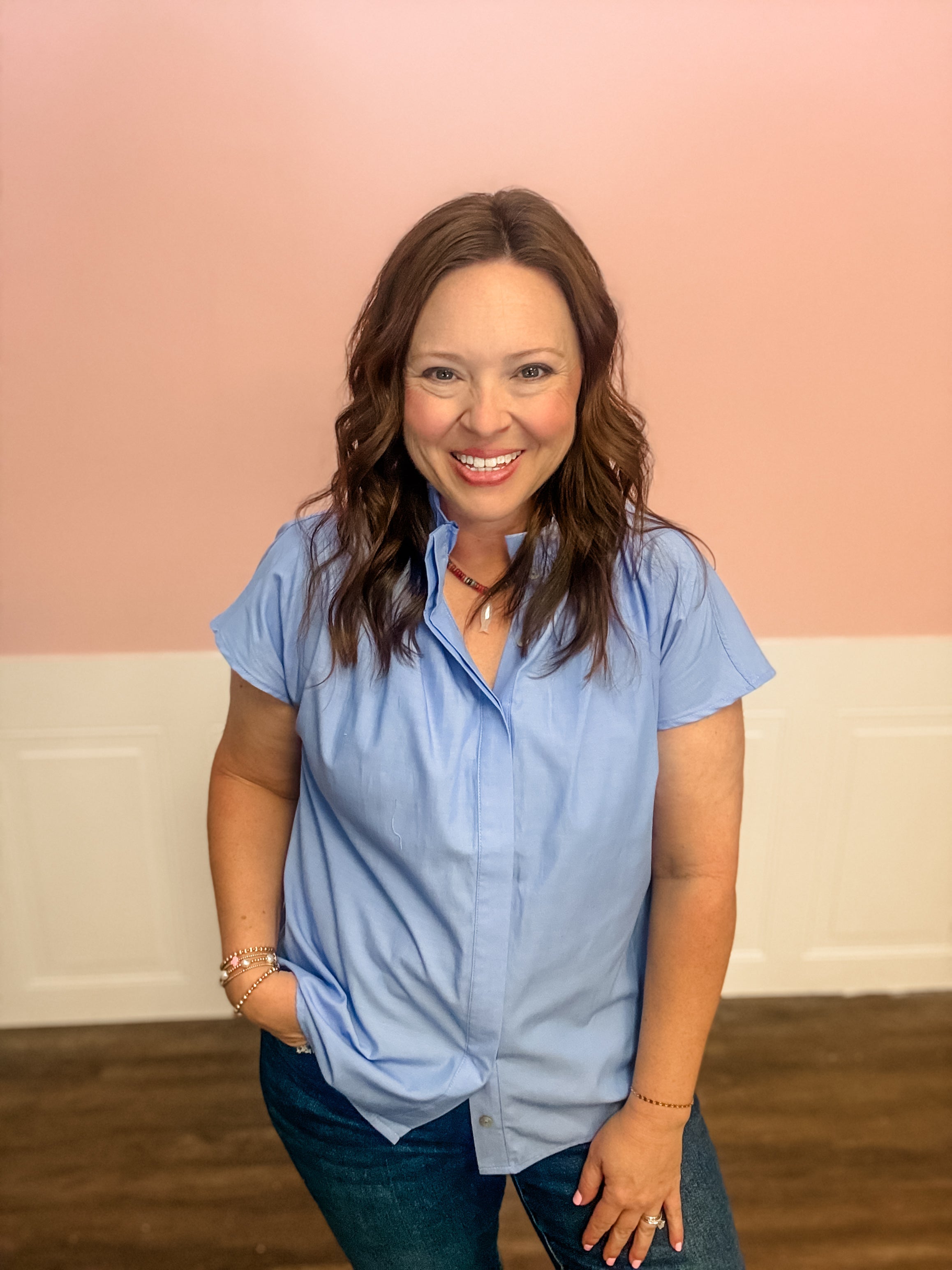 Blue Skies Ruffle Collar Top - Just a Small Town Girl