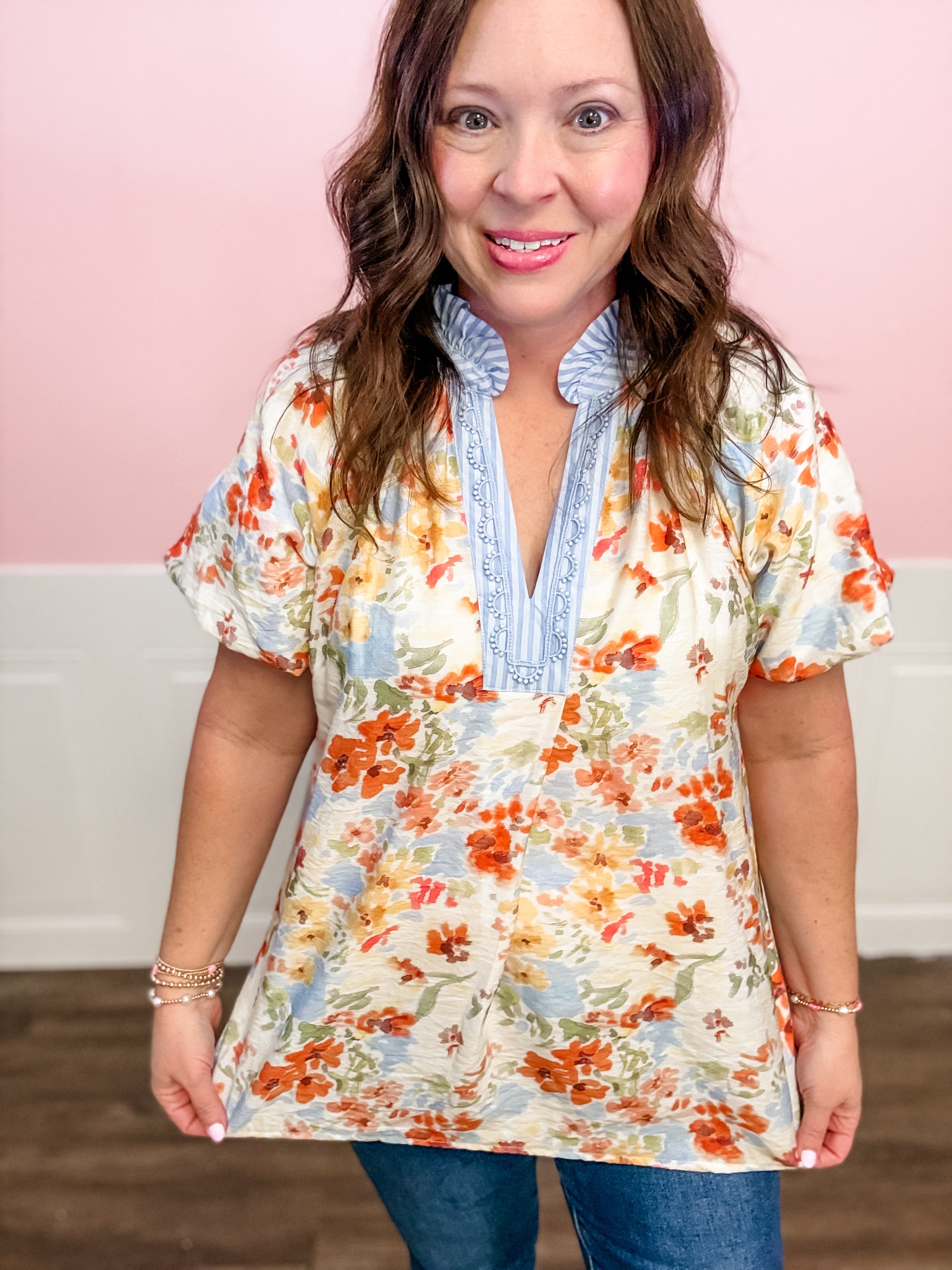 Blue Sky Garden Blouse - Just a Small Town Girl