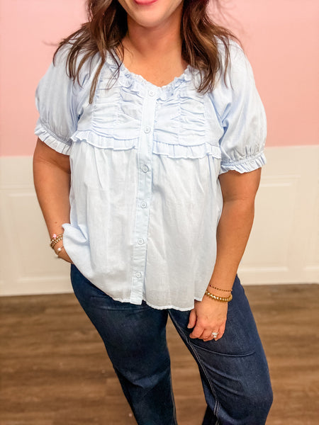 Bluebell Ruffle Button - Up Blouse - Just a Small Town Girl
