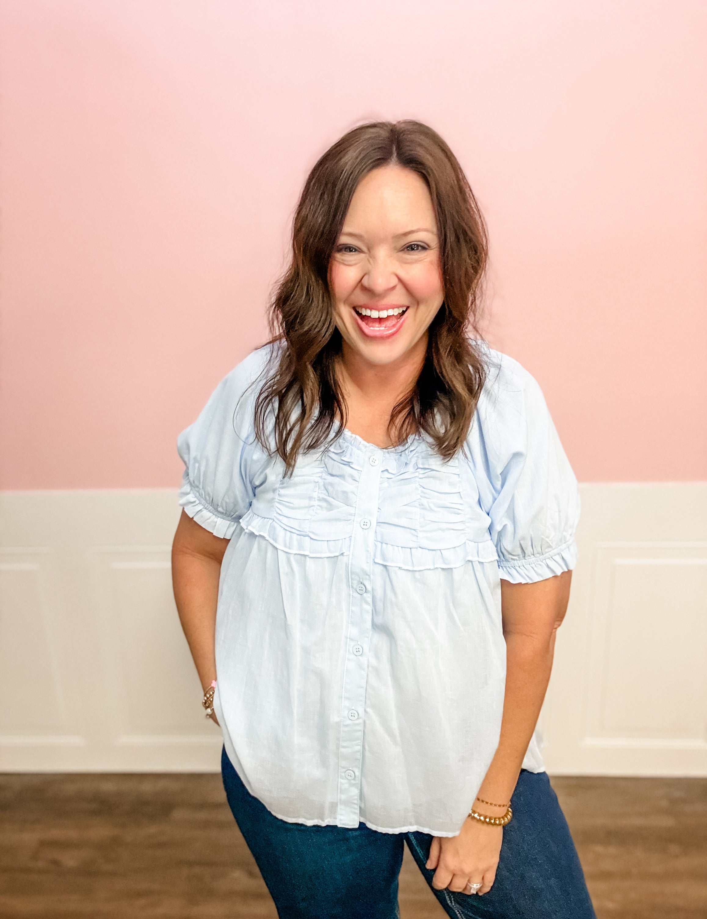 Bluebell Ruffle Button - Up Blouse - Just a Small Town Girl