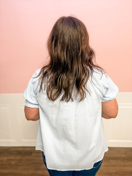 Bluebell Ruffle Button - Up Blouse - Just a Small Town Girl