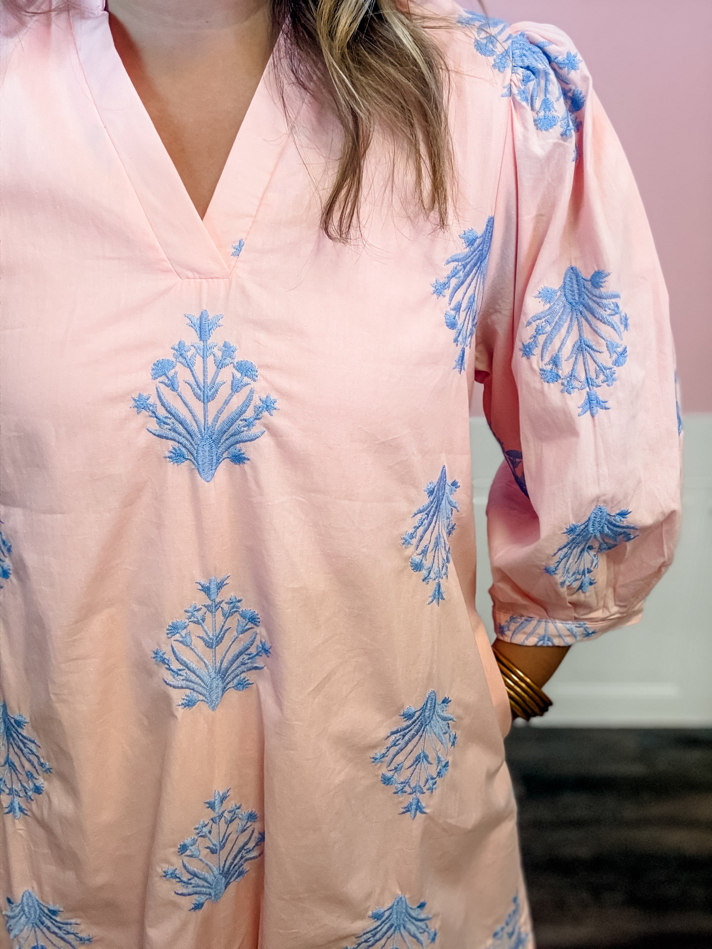 Blush & Blue Charm Dress - Just a Small Town Girl