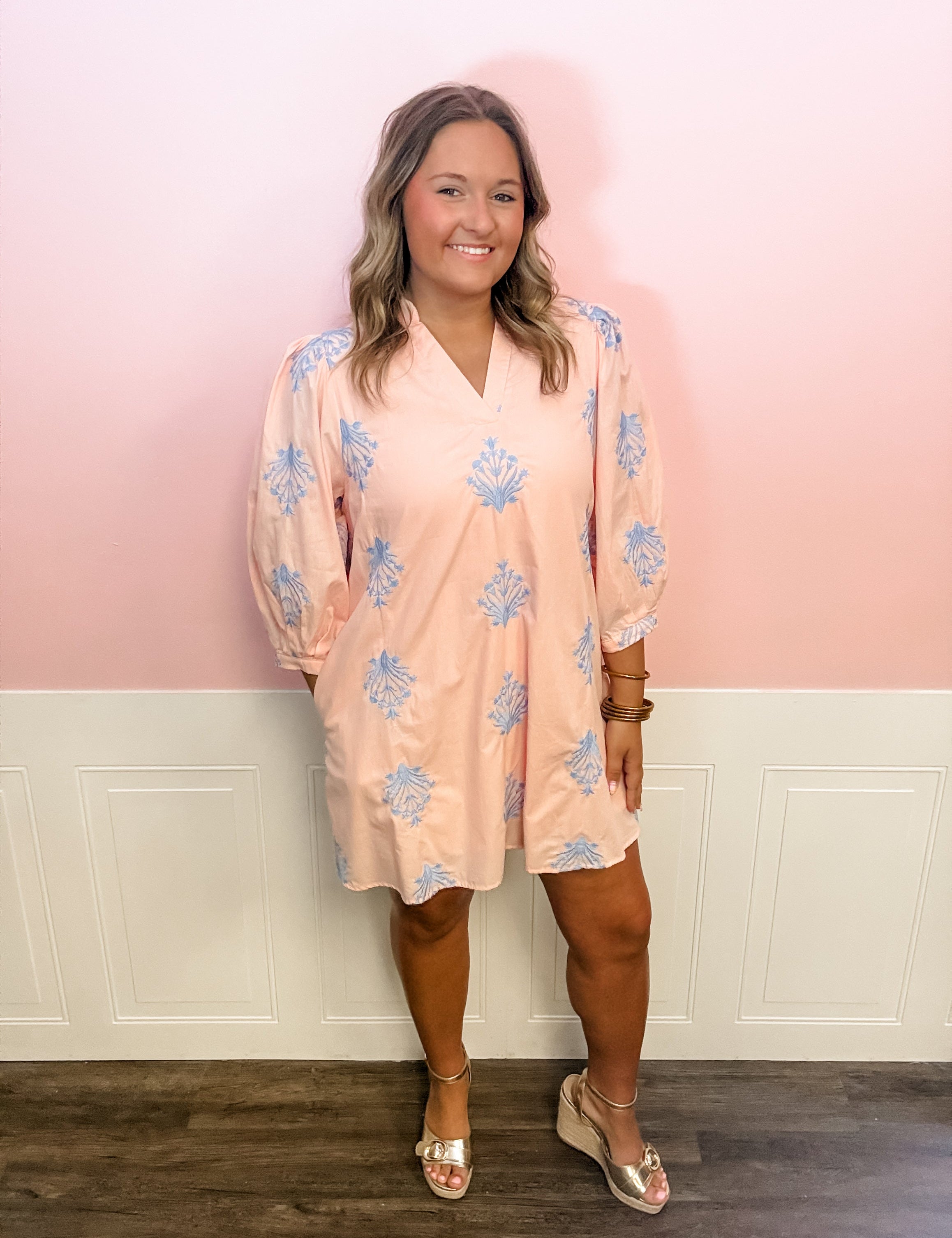 Blush & Blue Charm Dress - Just a Small Town Girl