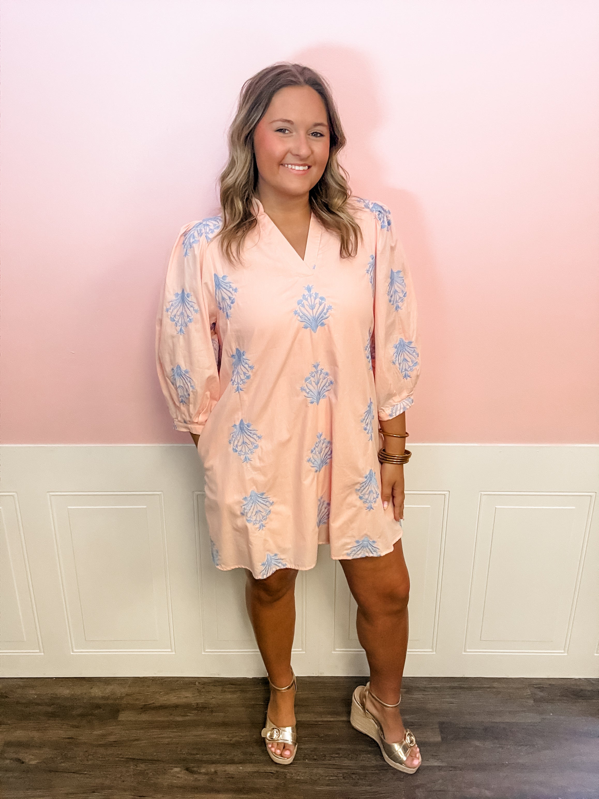 Blush & Blue Charm Dress - Just a Small Town Girl