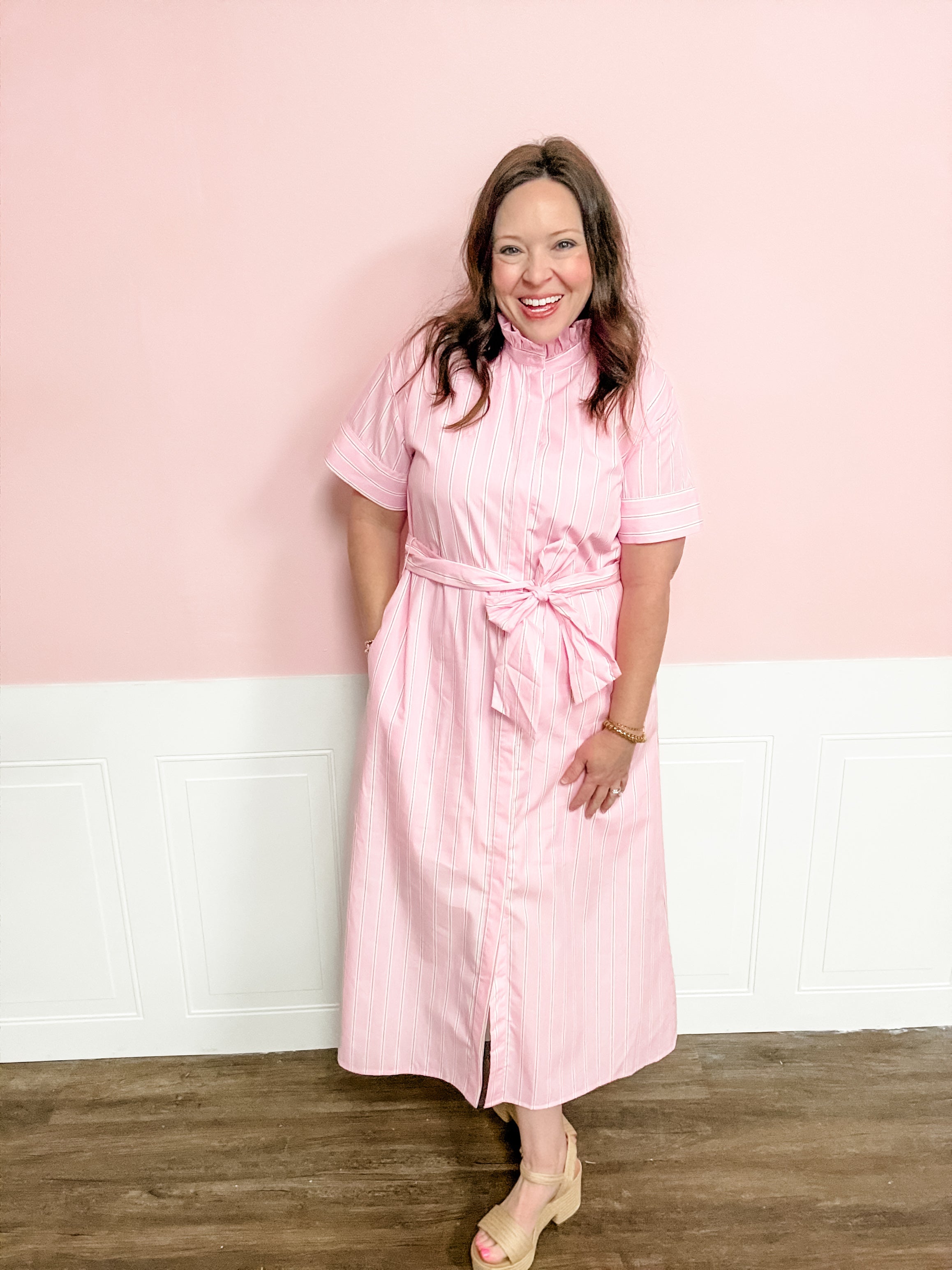 Blush Hour Stripe Tie - Waist Dress - Just a Small Town Girl