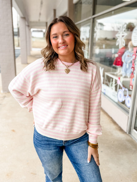 Blush Lemon Stripe Sweater - Just a Small Town Girl