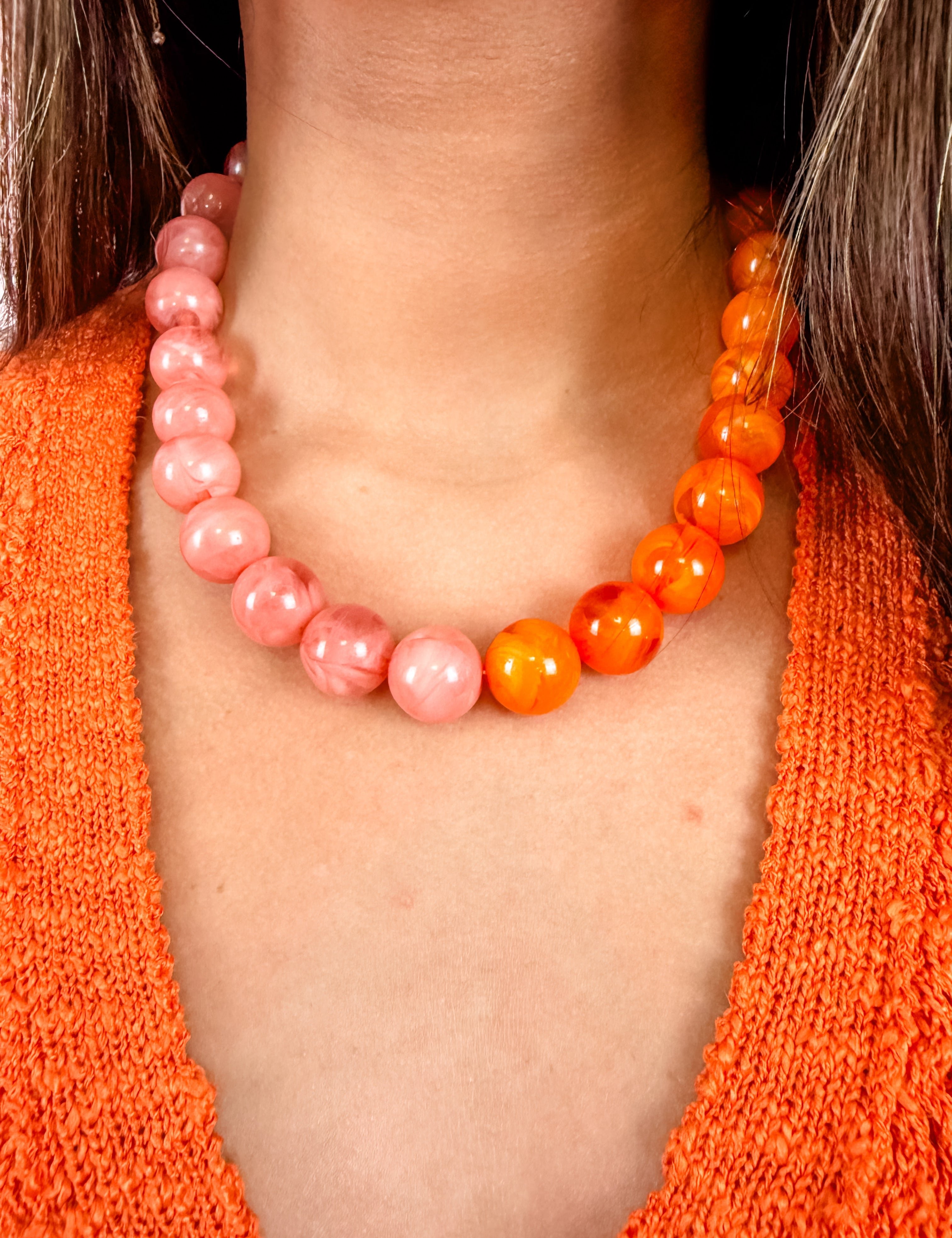 Blush & Marbled Orange Ombré Chunky Bead Necklace - Just a Small Town Girl