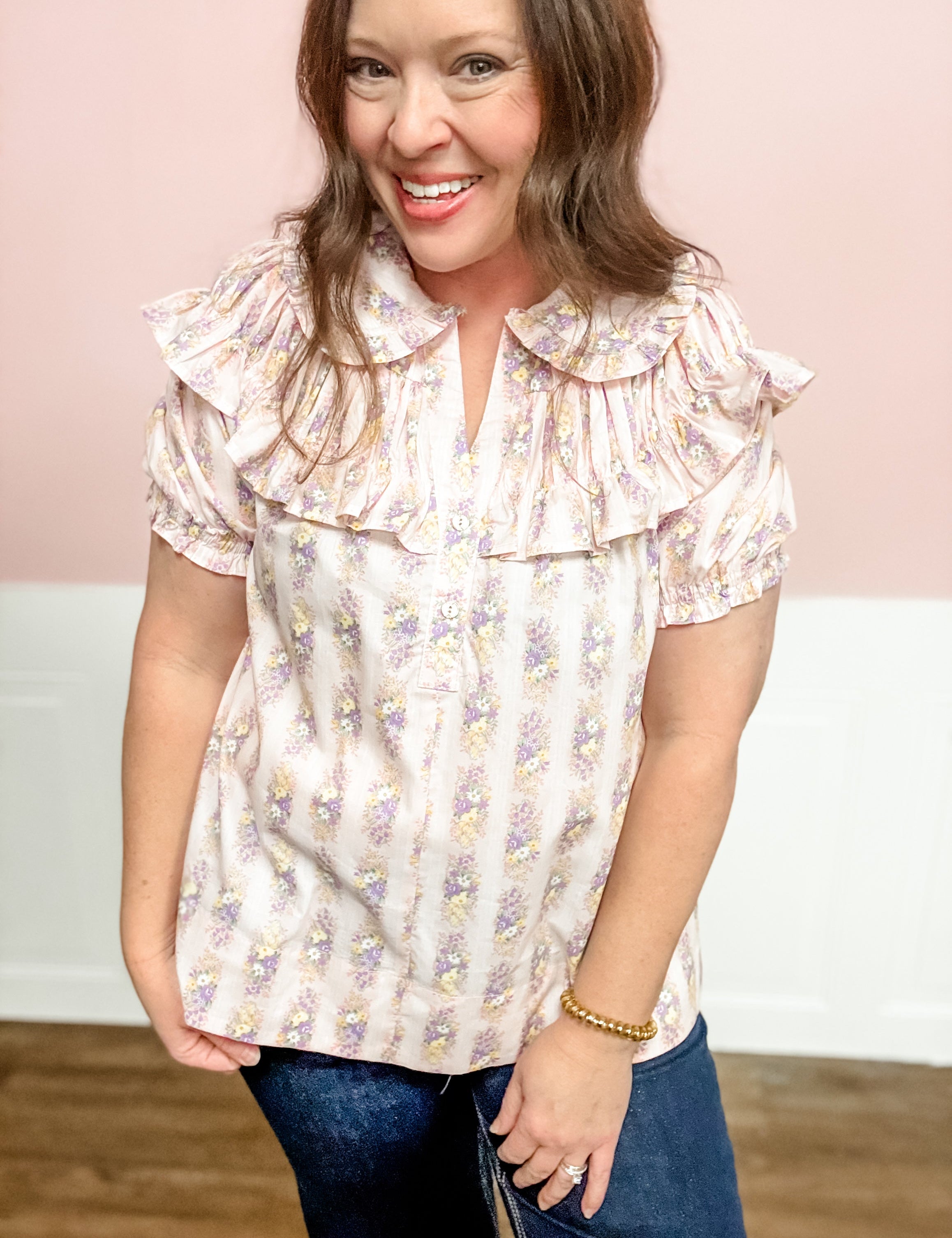 Blush Meadow Ruffle Top - Just a Small Town Girl