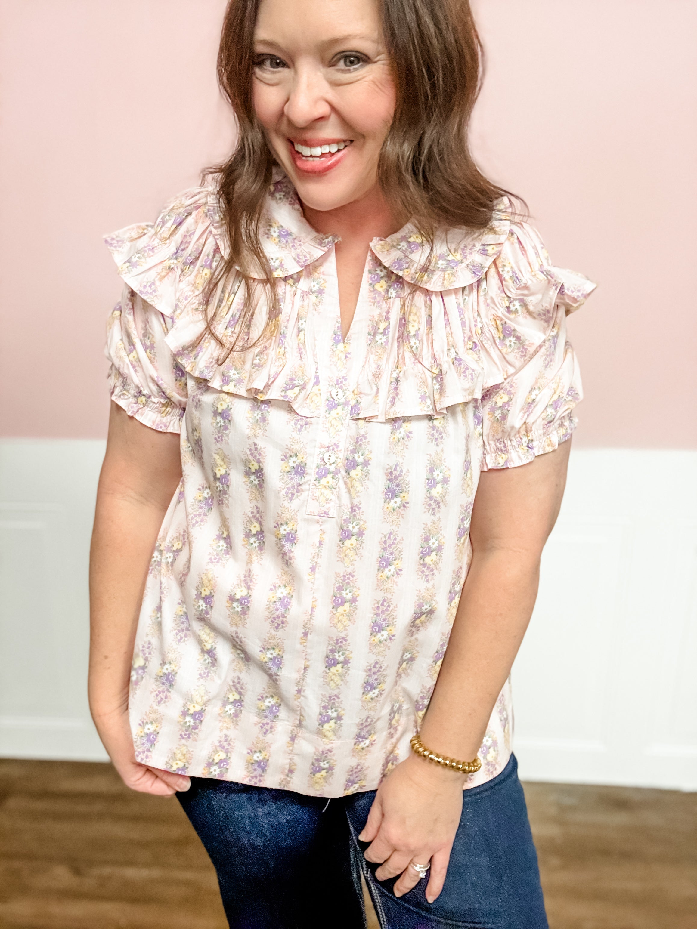 Blush Meadow Ruffle Top - Just a Small Town Girl