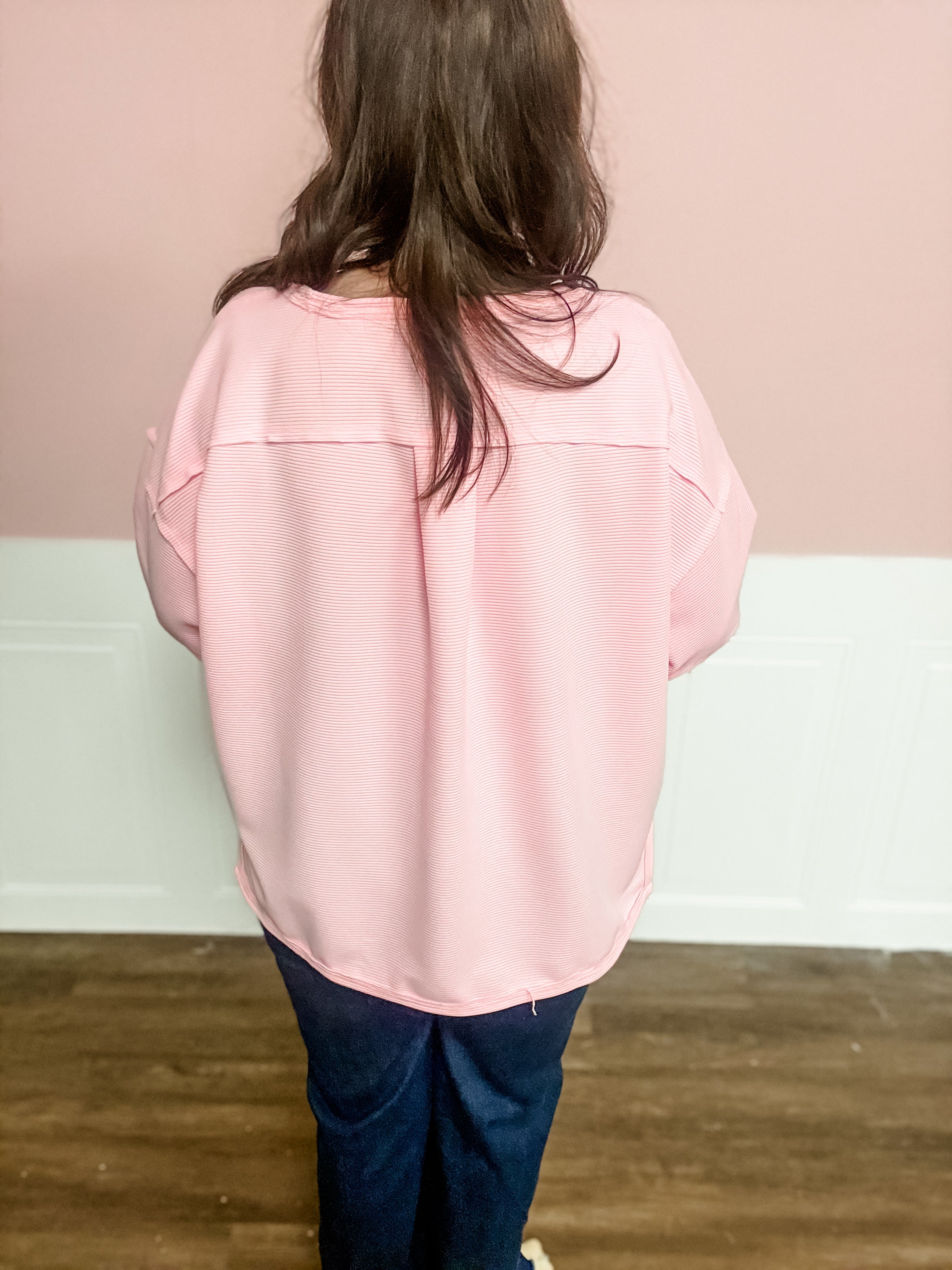 Blushing Breeze Ribbed Sweatshirt - Just a Small Town Girl