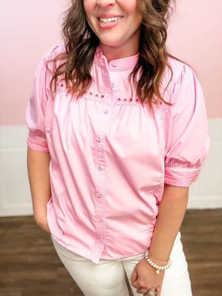 Blushing Faith Button - Front Top - Just a Small Town Girl