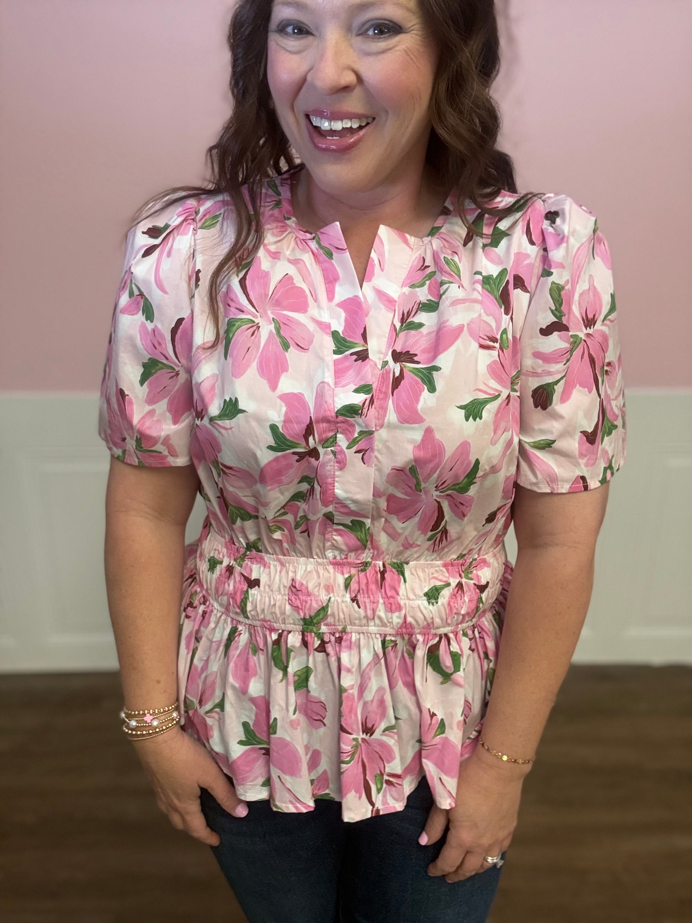 Blushing Petals Peplum Top - Just a Small Town Girl