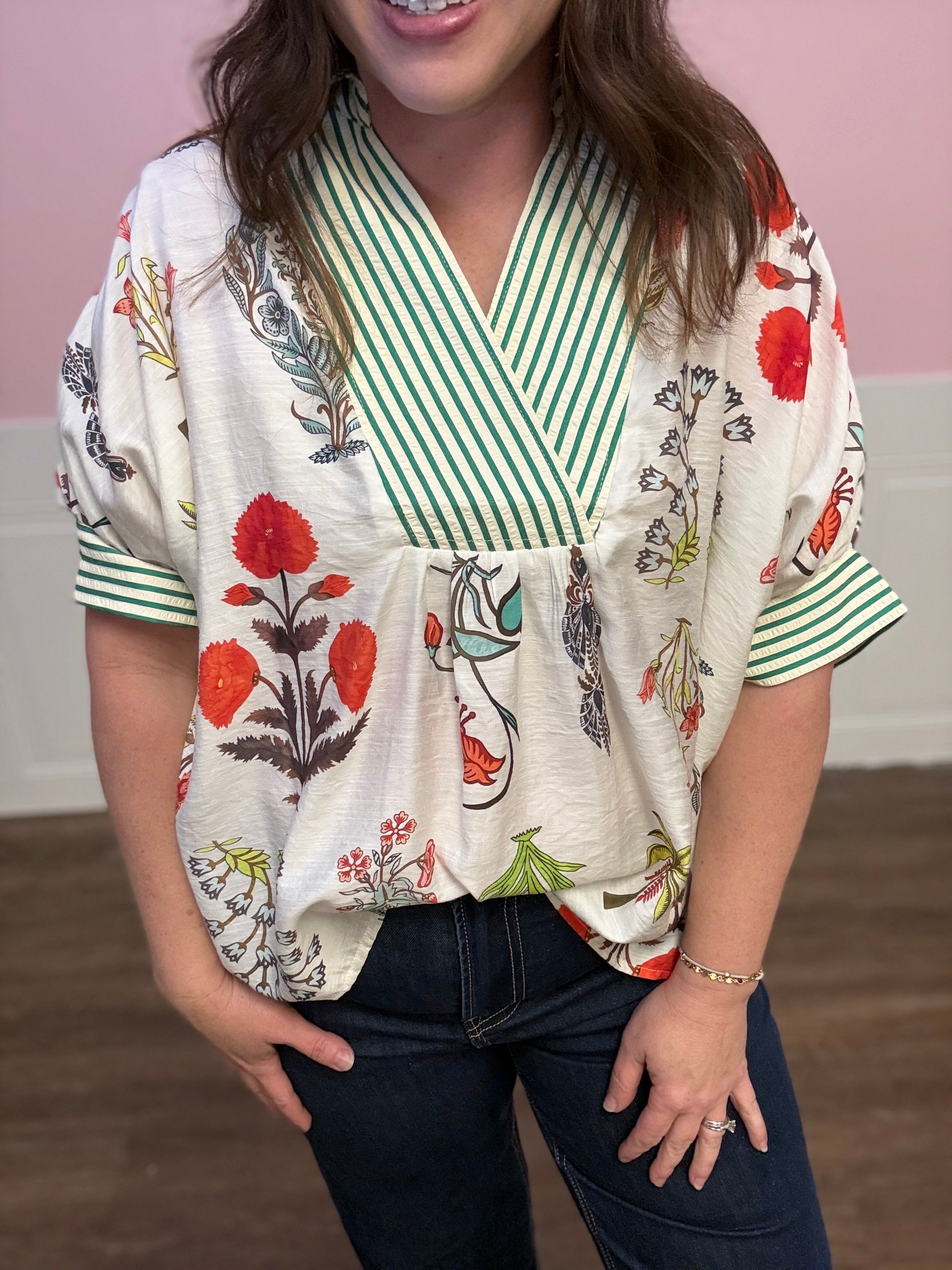 Botanical Harbor Collared Top - Just a Small Town Girl